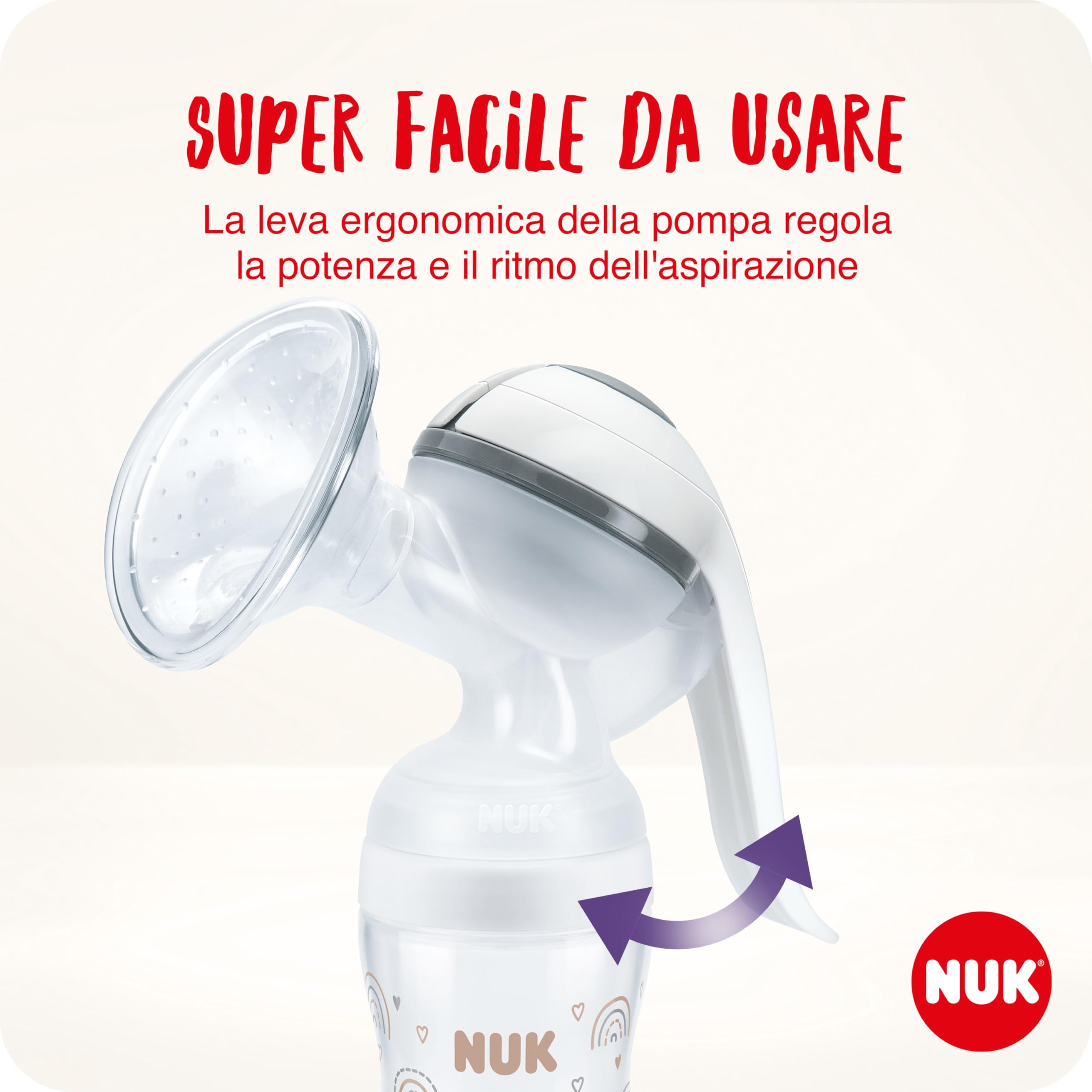 NUK tiralatte manuale | Cuscinetto in morbido silicone | Leva ergonomica | 2 x biberon Perfect Match | 150 ml | 2 x cuscinetti per il seno monouso NUK High Performance