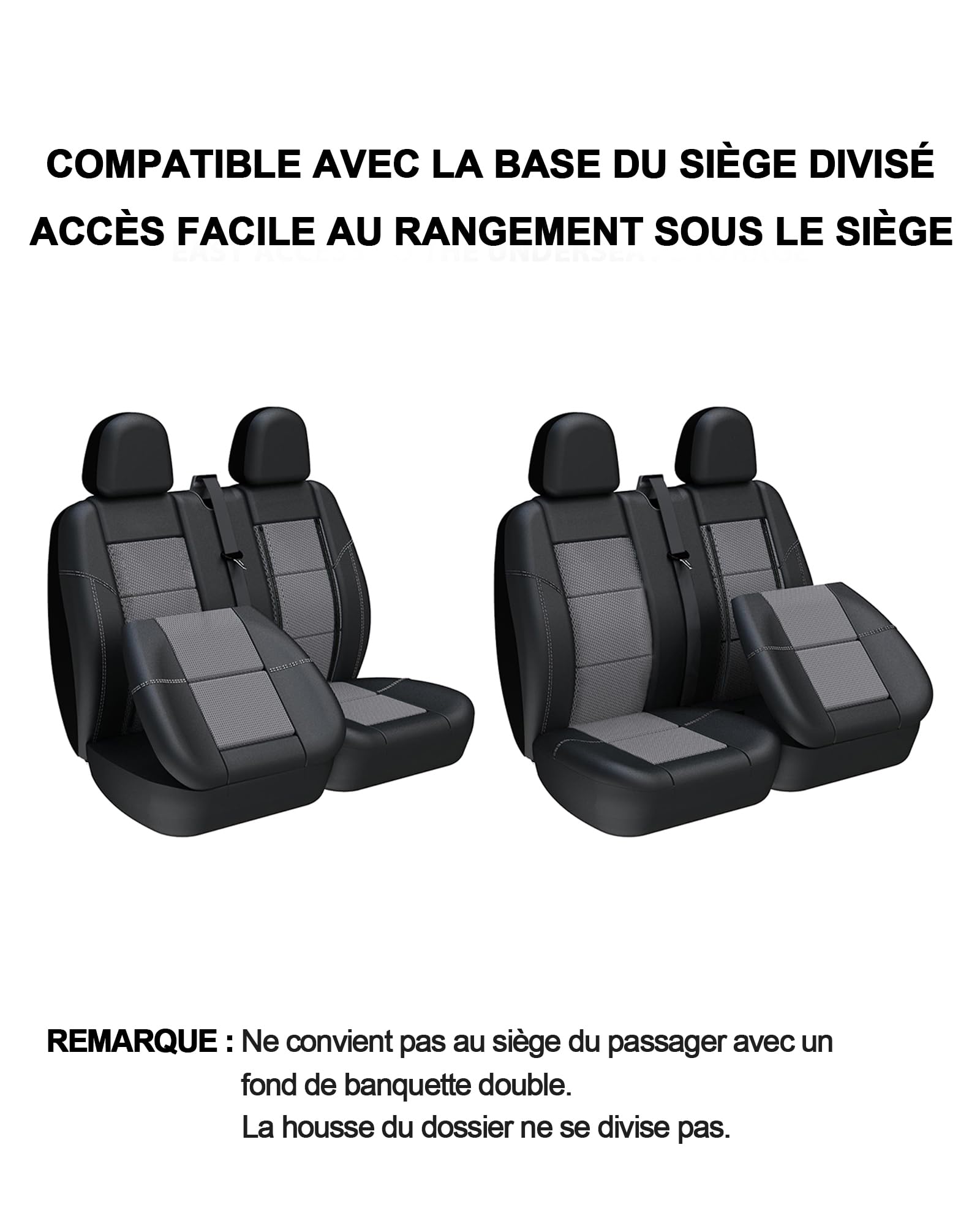 TOYOUN Housses de siège pour camionnettes, camions, universelles pour sièges Simples et Doubles – Sièges Simples et Doubles – Sièges en Cuir synthétique et Maille Filet – Noir et Gris, LHD