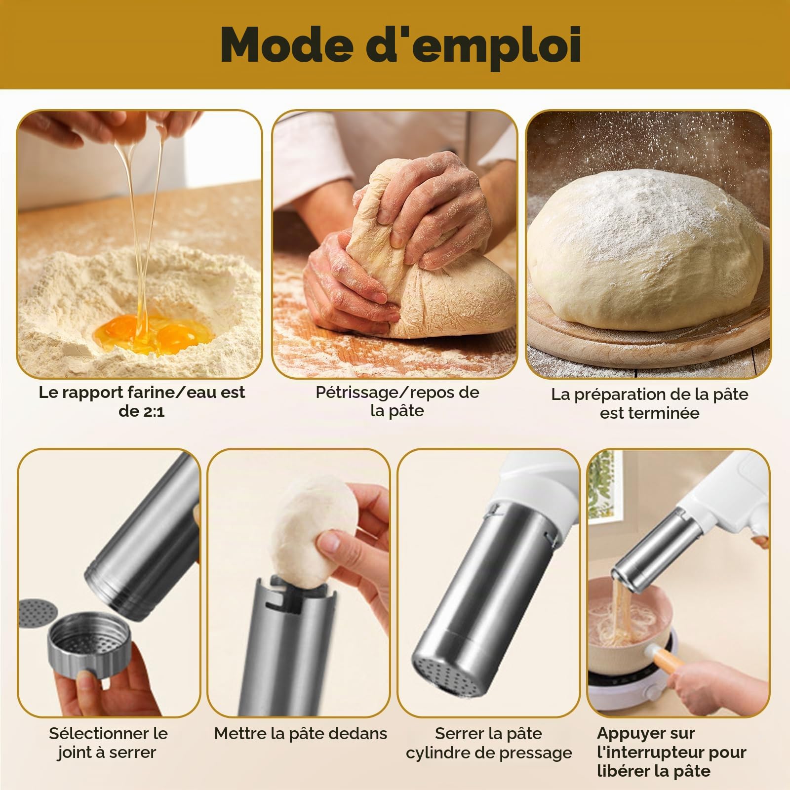 Machine a pate électrique portative, laminoir a pate fraiche portable amovible, Appareil de cuisine automatique, Machine à nouilles multifonctionnelle 2000 mAh avec 5 Moules.