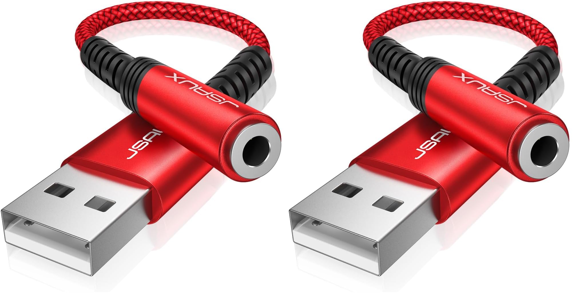 JSAUX USB to 3.5mm Jack Audio Adapter，USB to Audio Jack Adapter Headset TRRS 4-Pole Female, External Stereo Sound Card for Headphone, Mac, PS4, PC, Laptop, Desktops and More -Grey/0.6FT (Pack of 2)