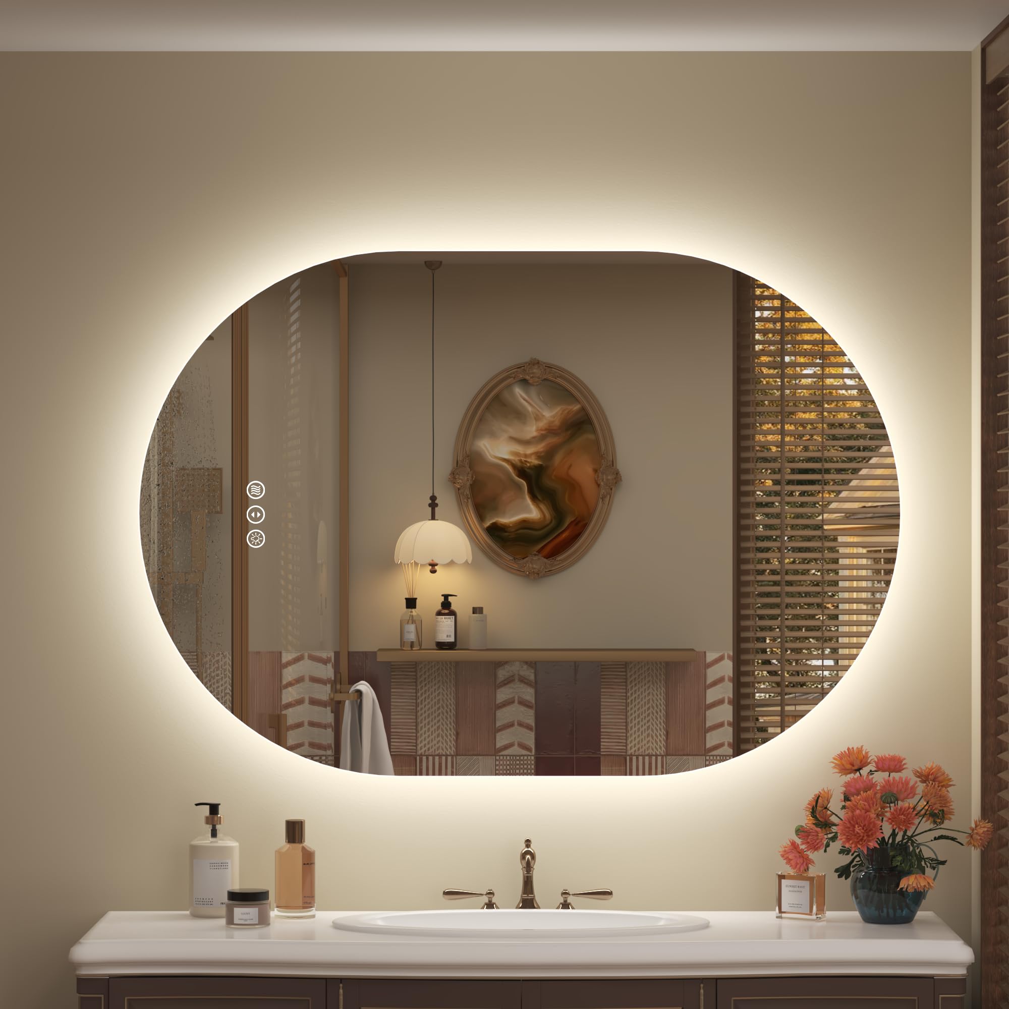 40x30 Inch Oval LED Bathroom Mirror for Wall