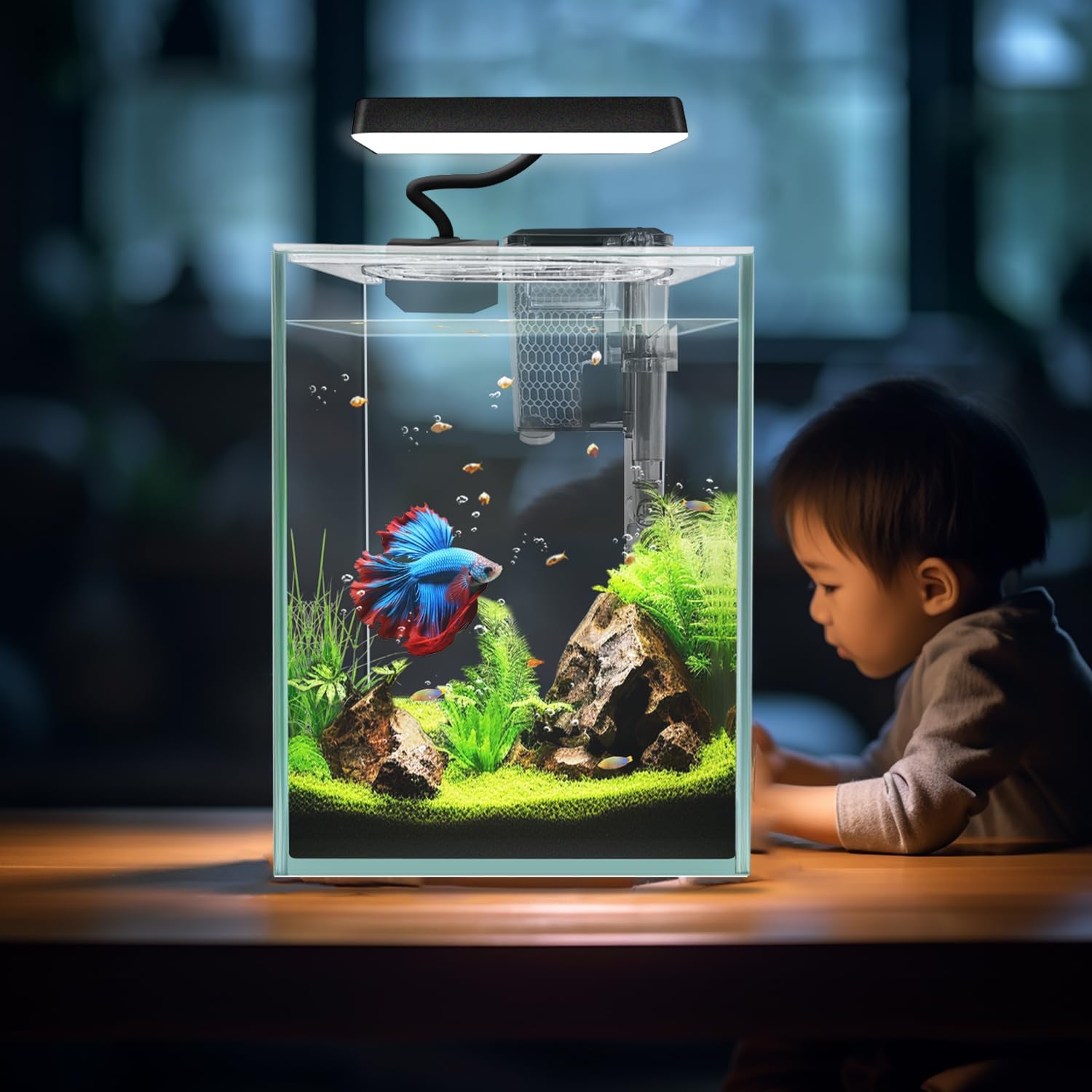 iPriro Ultra White Glass Betta Aquarium Starter Kits 1.5