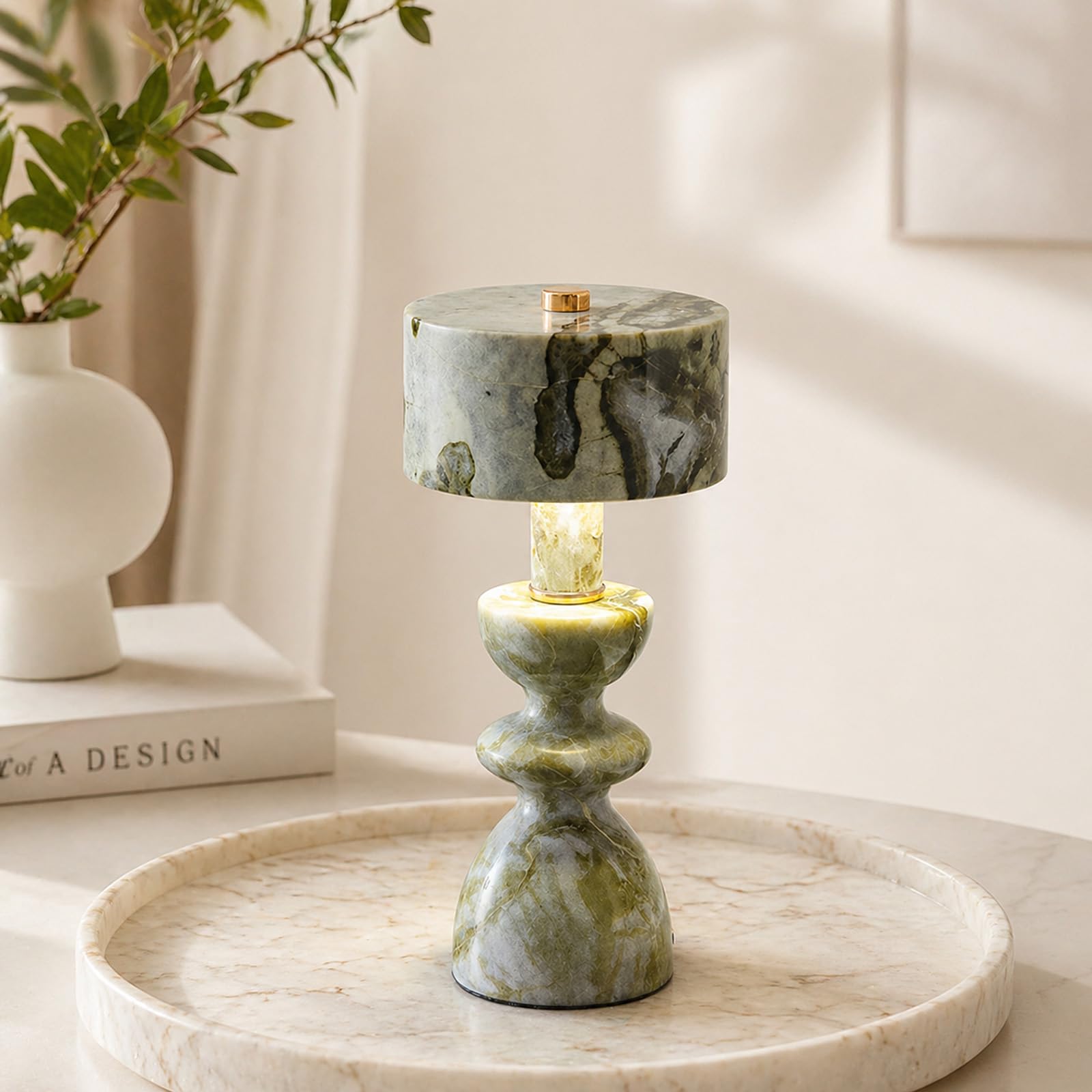 MIXL-Green Jade Marble Touch Lamp,Art Deco Table Light,Nordic
