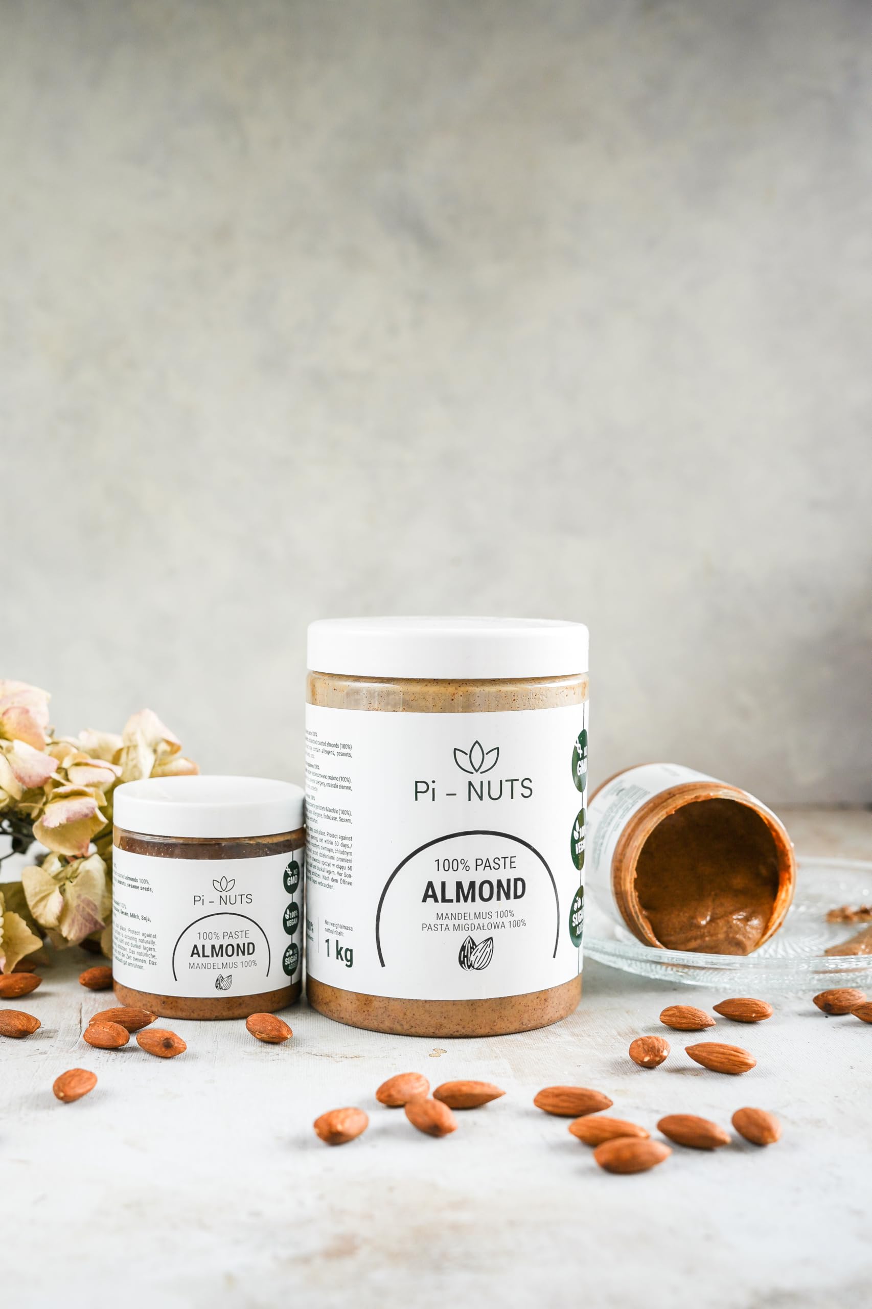 Pi-nuts Mandelpaste 100% - ohne Zusatzstoffe, Konservierungsmittel - ‎Mandelcreme aus gerösteten und geschälten Mandeln - Mandelmus Zum Backen, Desserts und Frühstück - 1 kg