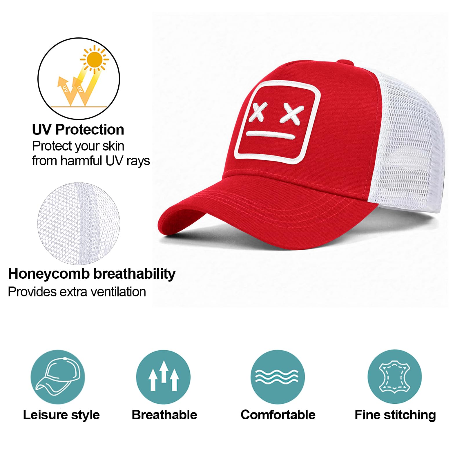 Enwokran Męska czapka bejsbolowa Quirky, dziwaczny haft, kapelusze, uniseks, hip-hop, czapka z daszkiem, regulowana tylna strona z siatki, ochrona przed promieniowaniem UV, sport, podróże, na