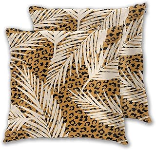 Zestaw 2 poszewek na poduszkę dekoracyjną w lamparcie i liście palmowe kwadratowe poszewki na poduszkę do sypialni na sofę kanapę samochód biuro