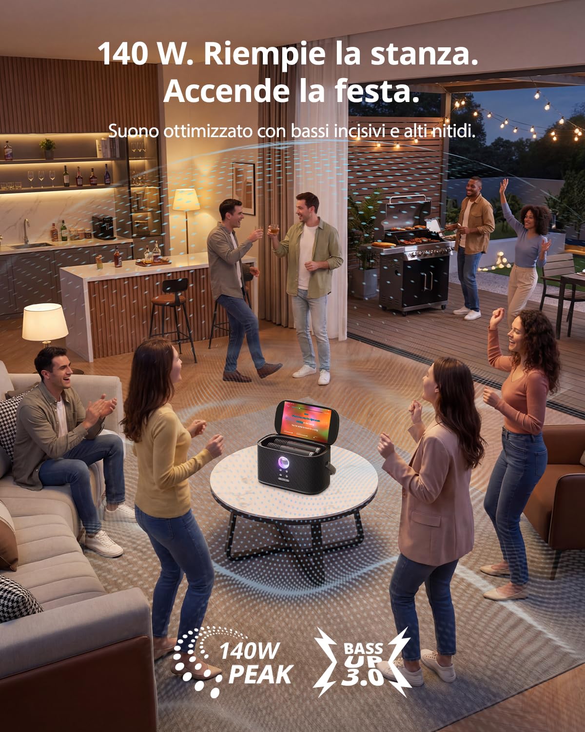 Karaoke con Microfono Portatile, Professionale Completo Per TV, Potenza 140W, Bluetooth, App Karafun, LED luci,Ideale per Feste, HDMI per i Testi (Shell S2)
