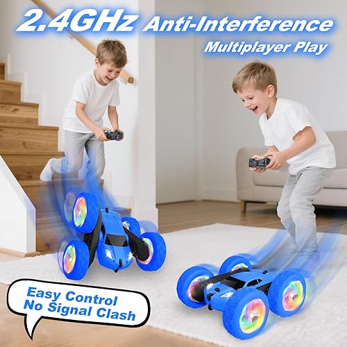 Miniatura 3 de Auto de control remoto, juguetes para exteriores para niños de 6 a 12 años, vehículo de acrobacias de doble cara 4WD con baterías modulares USB-C