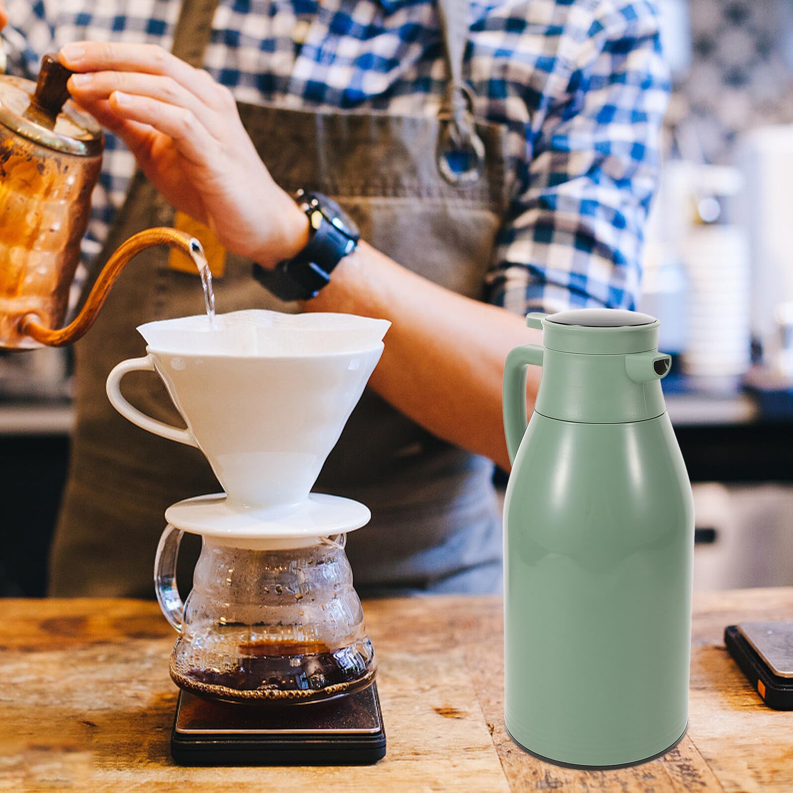 Hohopeti Termo Térmico de 20L Color Verde Botella Aislante de PP y Vidrio Indicador de Temperatura Hervidor Térmico para Bebidas Calientes y Frías en Casa Botella de Vacío para