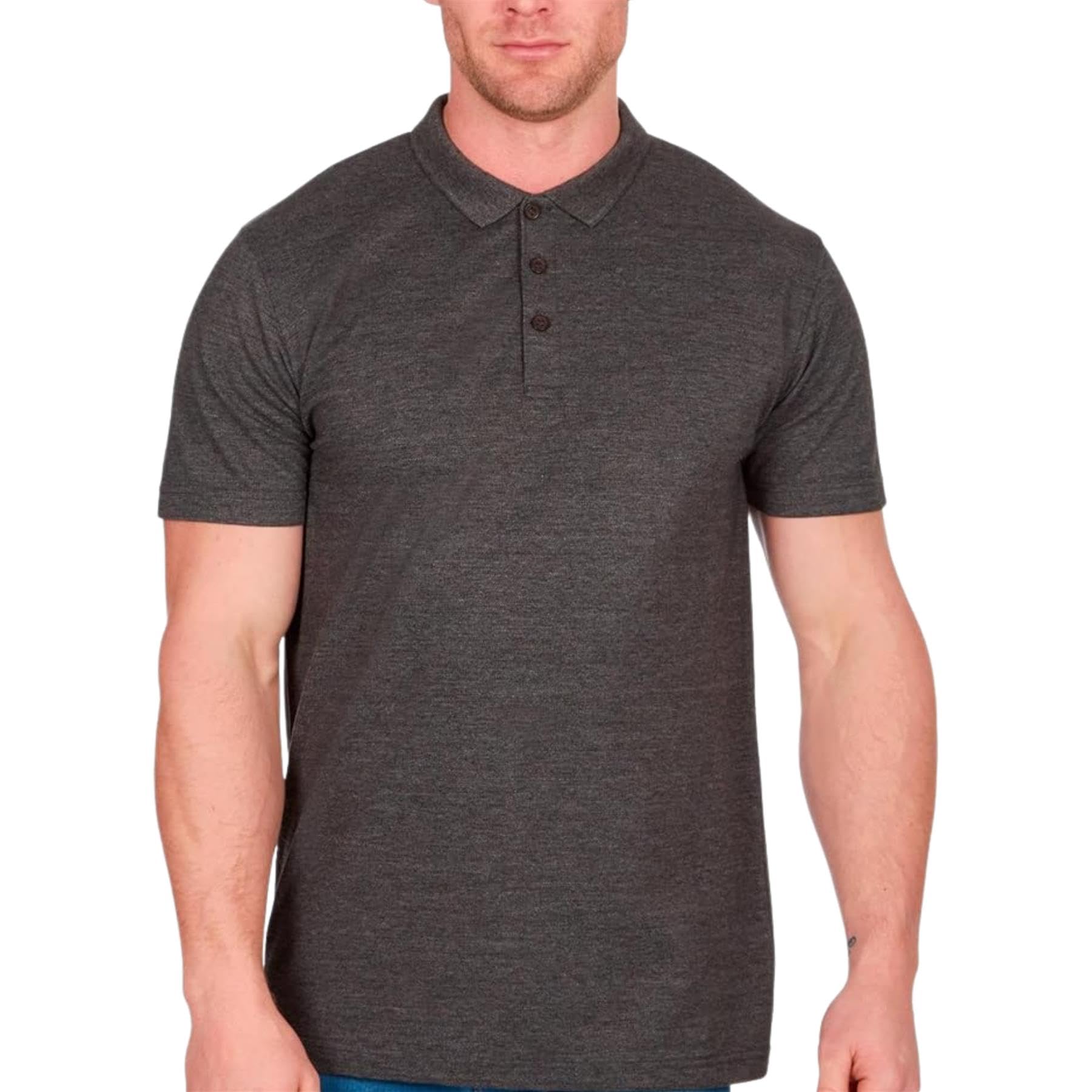 Style It Up Men’s Classic Plain Pique Polo Shirt Short Sleeve Casual Work Golf Tee (Charcoal, L)