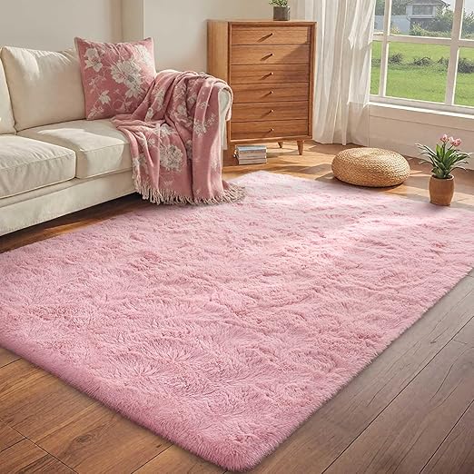 4x5.9 Fluffy Shaggy Rug,Super Soft Area Carpet for Living Room & Bedroom,Fuzzy Baby Pink Indoor Floor Mat for Girls Kids Room,Nursery & Dorm,Non-Slip Furry Home Decor