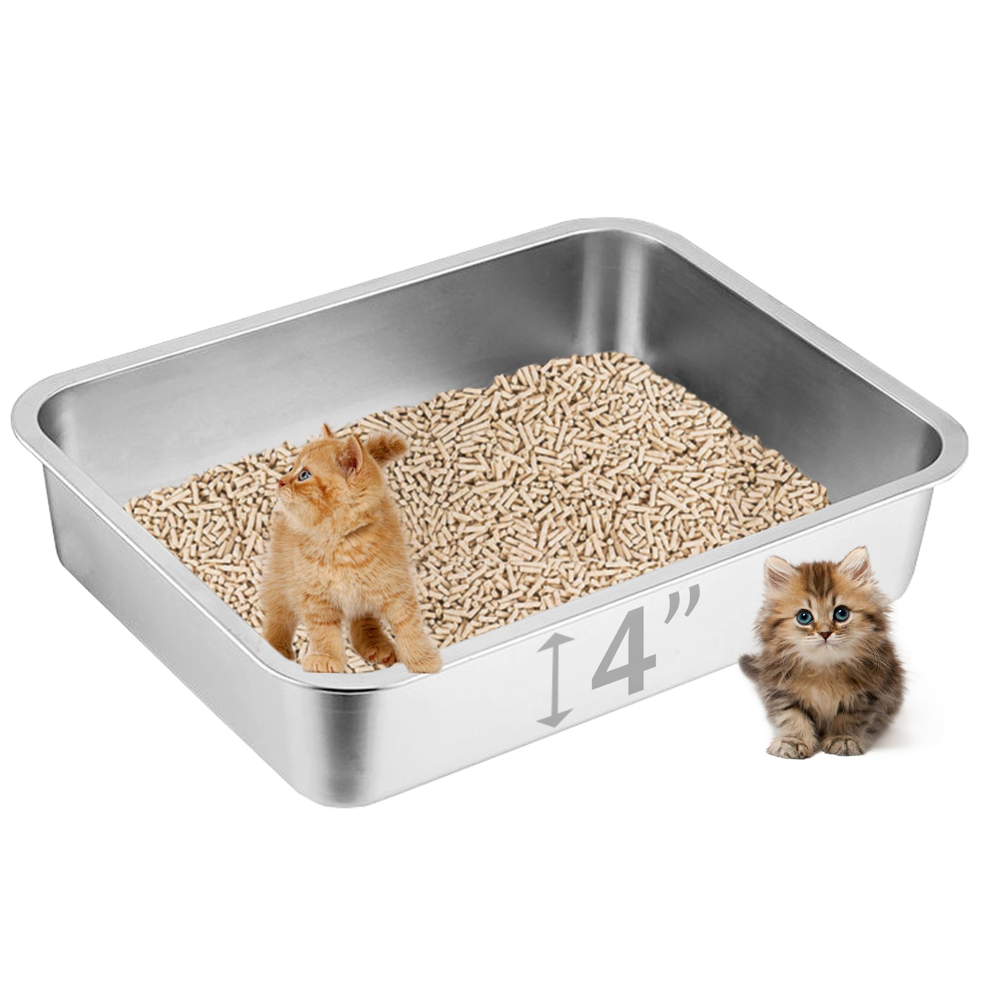 small stainless steel litter box for kittens with 4 inch sides for growing cats