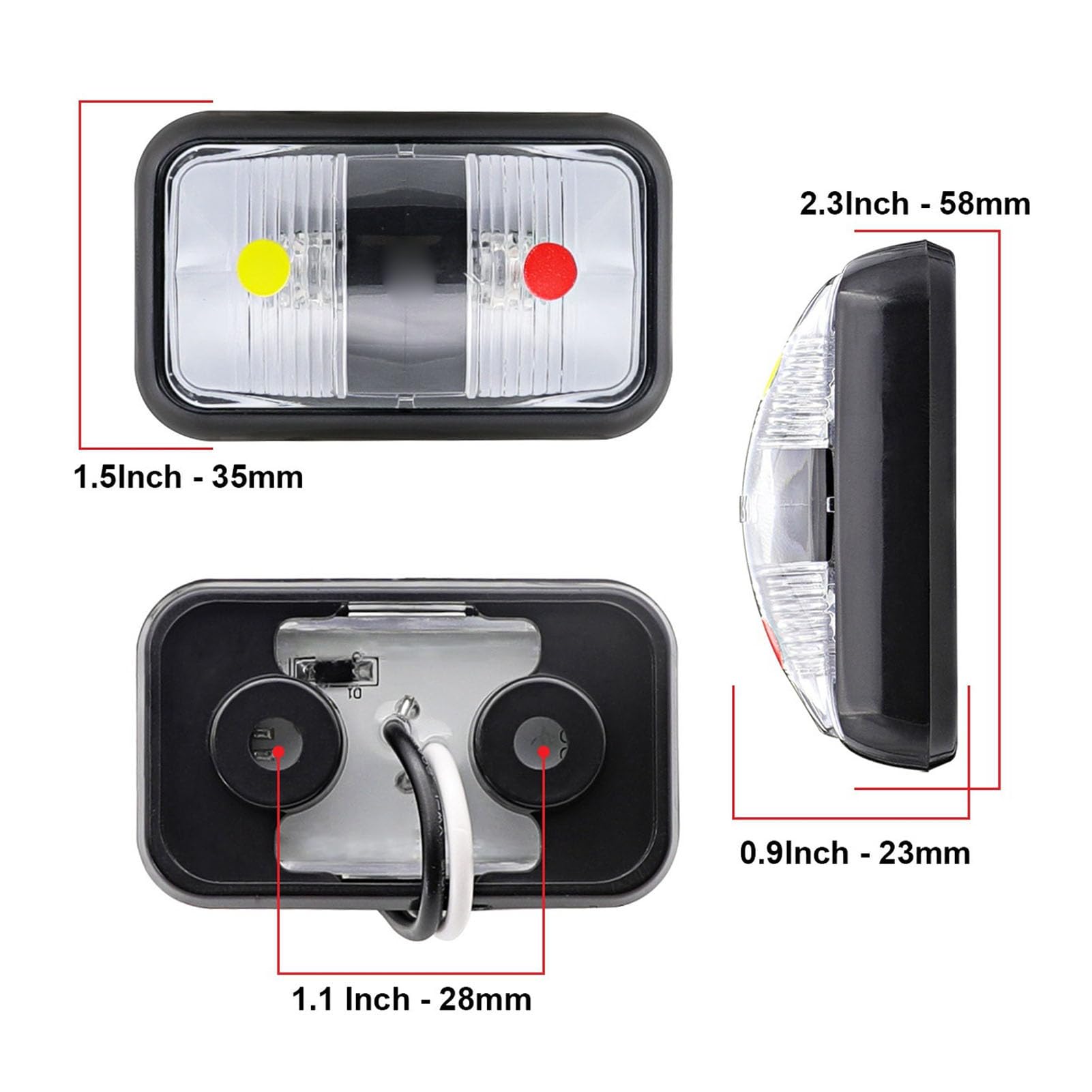 NDNCZDHC 5PCS LED Stern Light, Red Yellow Navigation Light, Double Bullseye Rectangle Marine Navigation Lights 10 to 30v Stern Lights for Boats