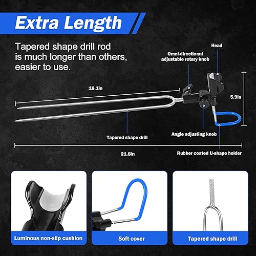 Miniatura 2 de Soportes de caña de pescar mejorados para pesca de banco, paquete de 2 soportes elevados para caña de pescar para suelo, playa, fijos ajustables de