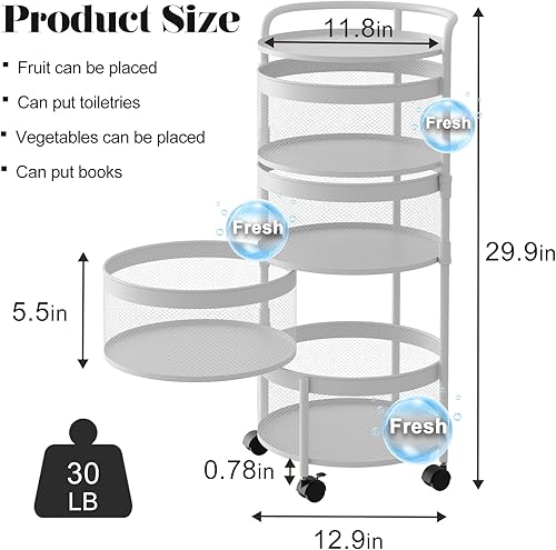 Miniatura 8 de Estante giratorio de almacenamiento de cocina sin montaje, estantes redondos de metal de 4 niveles, organizador de torre giratorio con ruedas