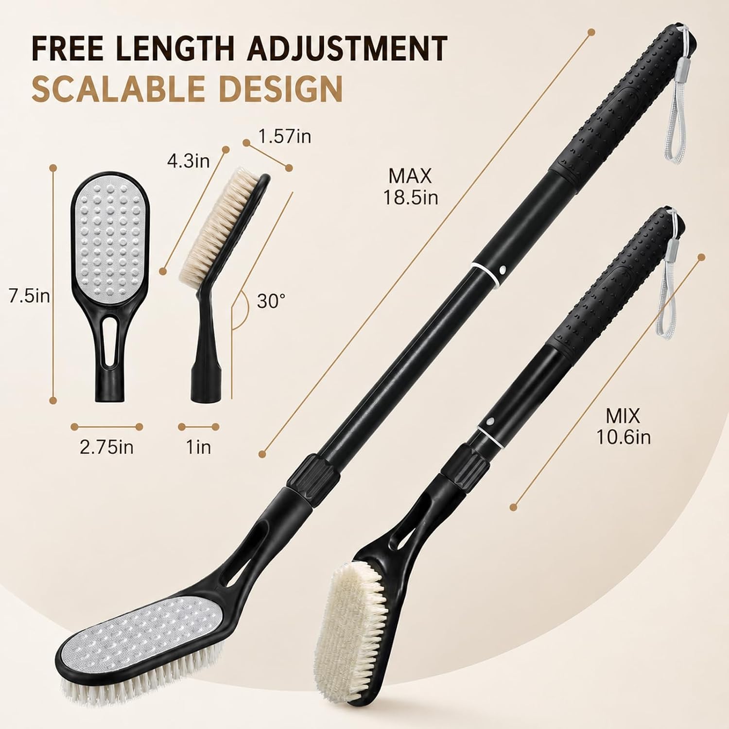 Long Handle Foot Scrubber for Shower, Extendable Foot Brush with Foot File 2 in 1 Dual Sided, Back Saving Foot Cleaner Brush for Cleaning Between Toes & Removing Calluses, Foot Care Tool for Seniors