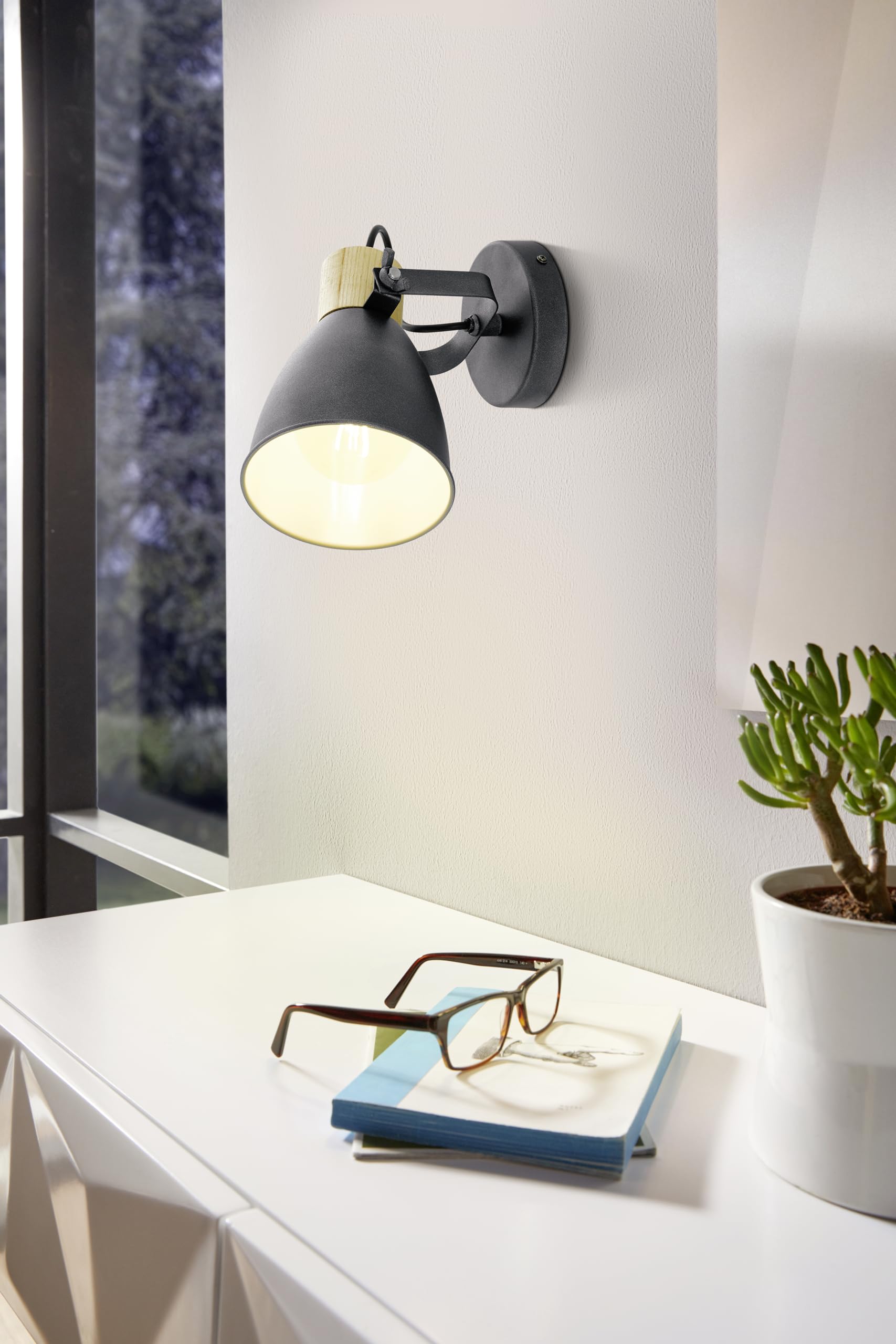 Eglo Indoor wall Light Coswarth, wall lamp Vintage, Industrial, Retro, Living Room Lighting Made of Steel and Wood - Image 2