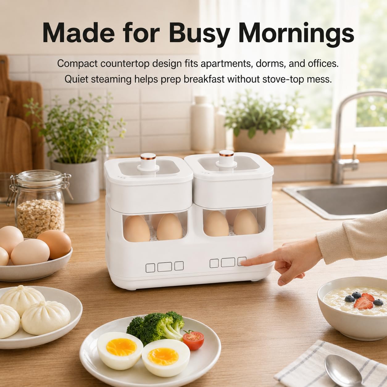 Mini cocina de huevos eléctrica, caldera huevos rápida con apagado