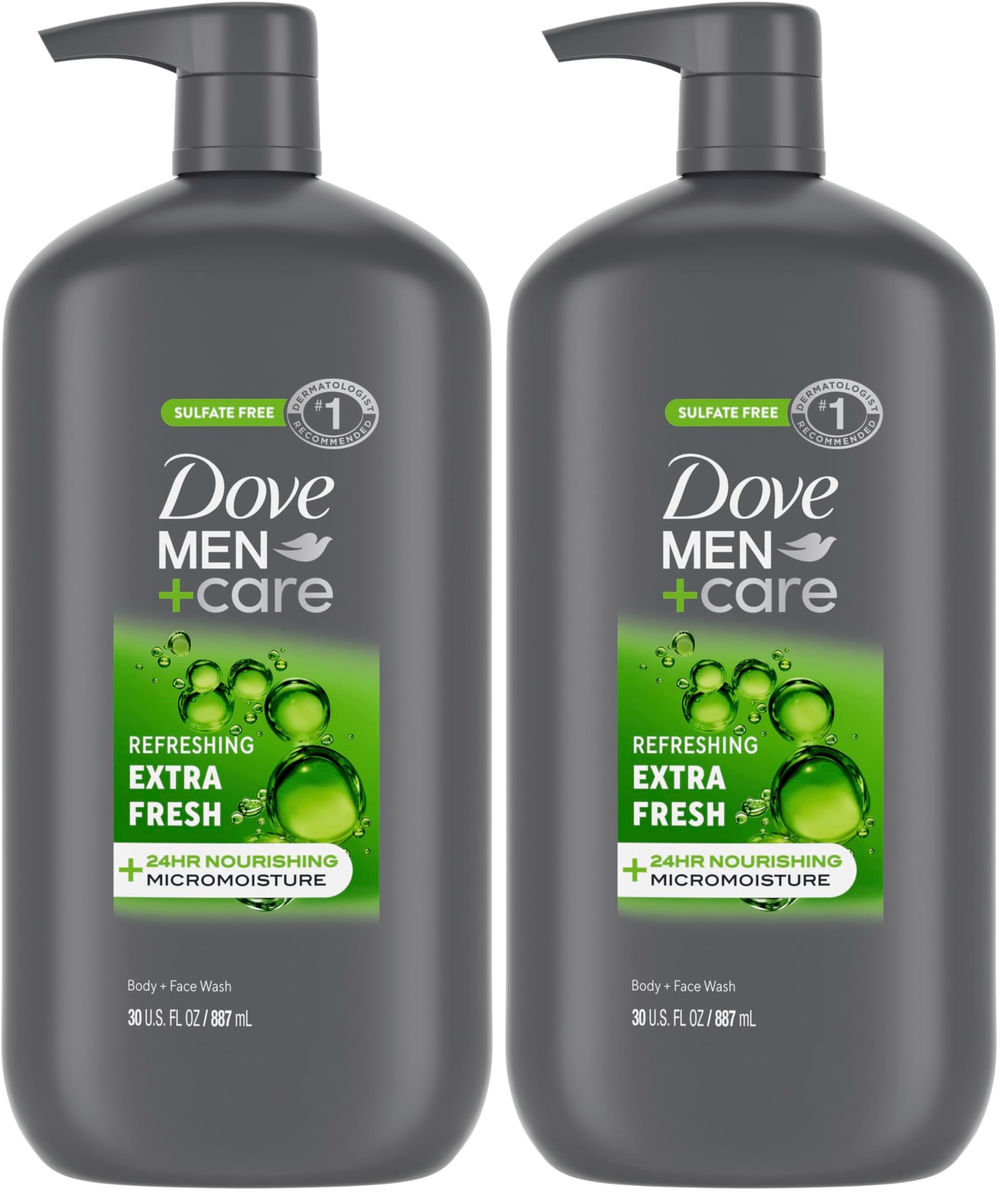 DOVE MEN + CARE Body and Face Wash Refreshing Extra Fresh Men's Body Wash with 24-Hour Nourishing Micromoisture Technology 30 oz (Pack of 2)