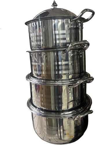 4-Piece Stainless Steel Stockpot Set, 12.5L/15L/18L/20L, Mirror Finish, Induction Compatible