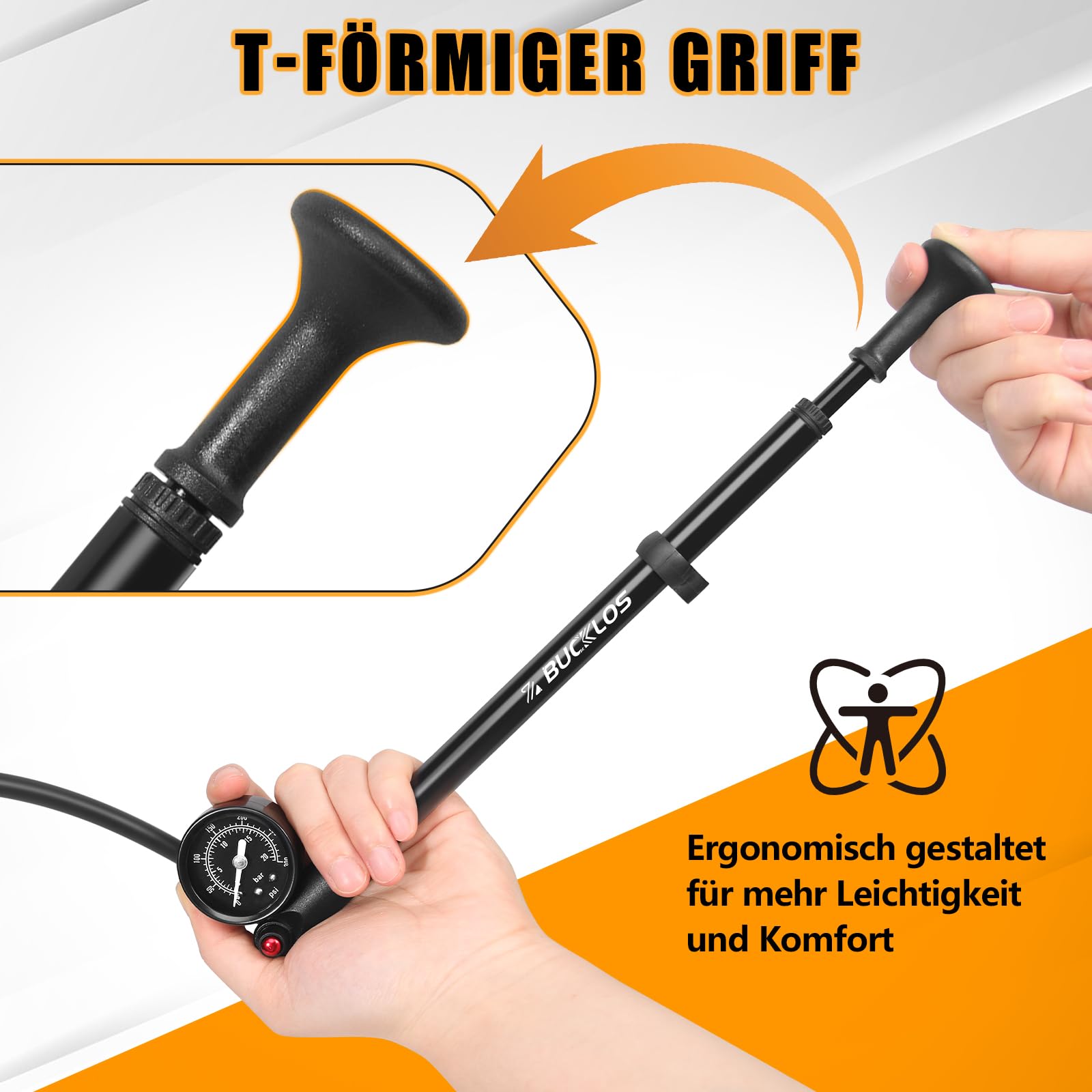 Pompe à choc pour VTT - Amortisseur à fourche à air 300 psi / 400 psi - Pompe d'amortisseur haute pression avec manomètre pour VTT / vélos de route - Pas de perte d'air - Outil de vélo
