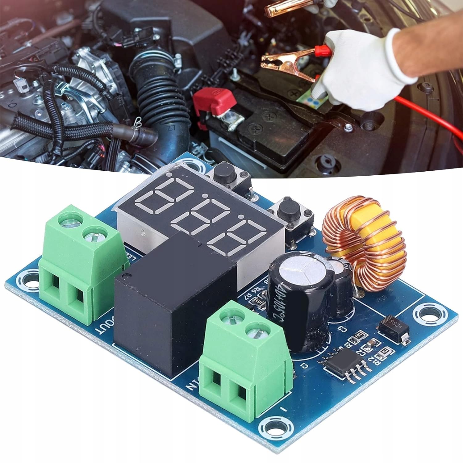 Rosfix Moduł ochronny akumulatora XH-M609 - 12/24V DC, wejście 8-36V | Przekaźnik 20A, wyświetlacz napięcia | automatyczne zabezpieczenie przed rozładowaniem | Akcesoria elektroniczne samochodowe
