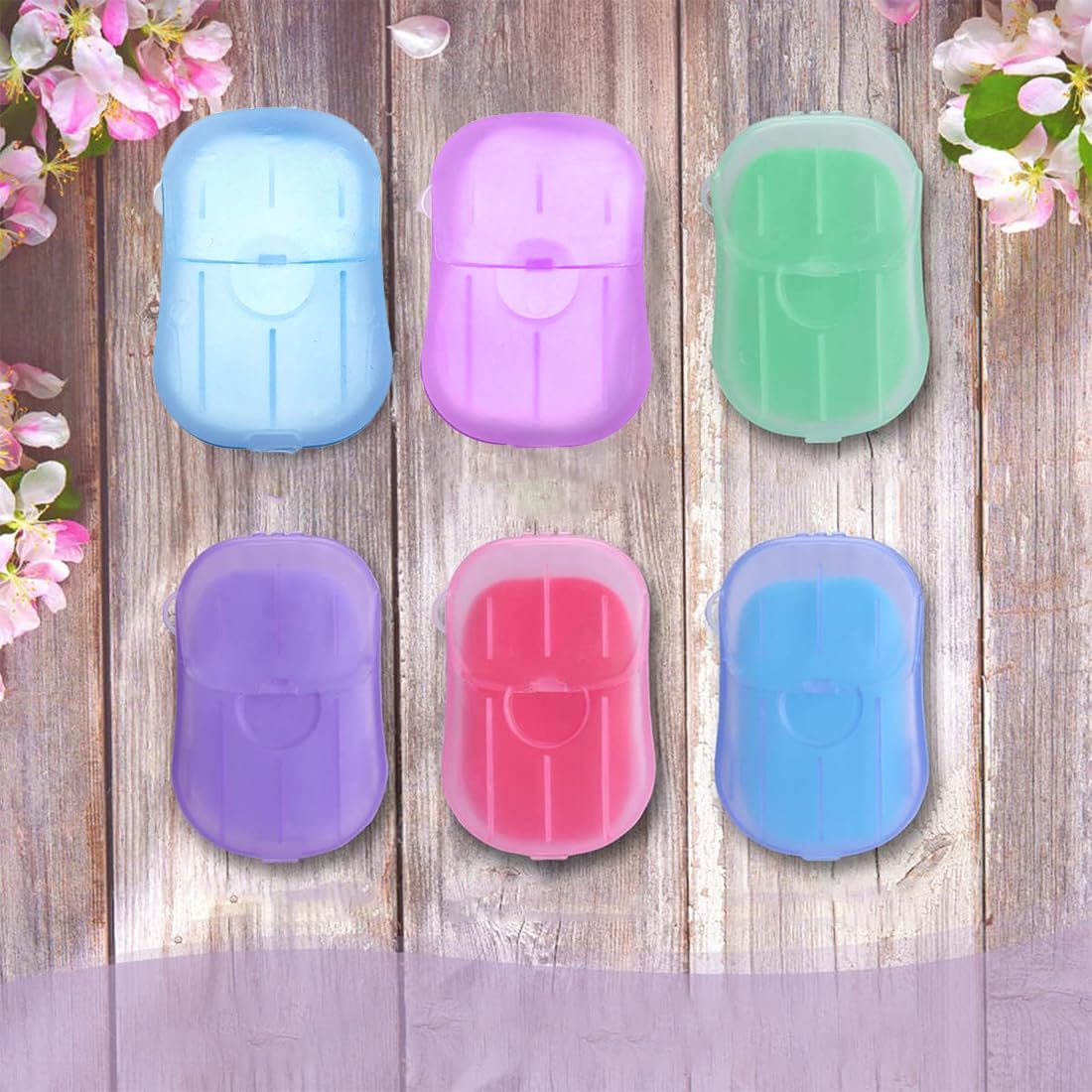 5 boîtes de savon en feuilles portables - Flocons de papier savon jetable pour les voyages - Mini savon en papier avec boîte de rangement pour la maison, le bureau et les activités en plein air