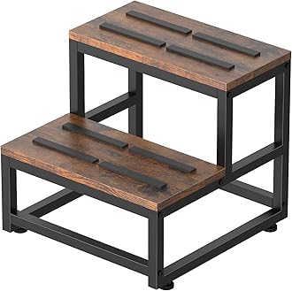 – LIANTRAL 2 Step Wooden Step Stools for Adults Kids, Heavy Duty Stepping Stools Step Stools for High Beds, Non-Slip Bedside Foot Stool with 500 Lbs Capacity, Kitchen, Bed, RV Step, Rustic Brown