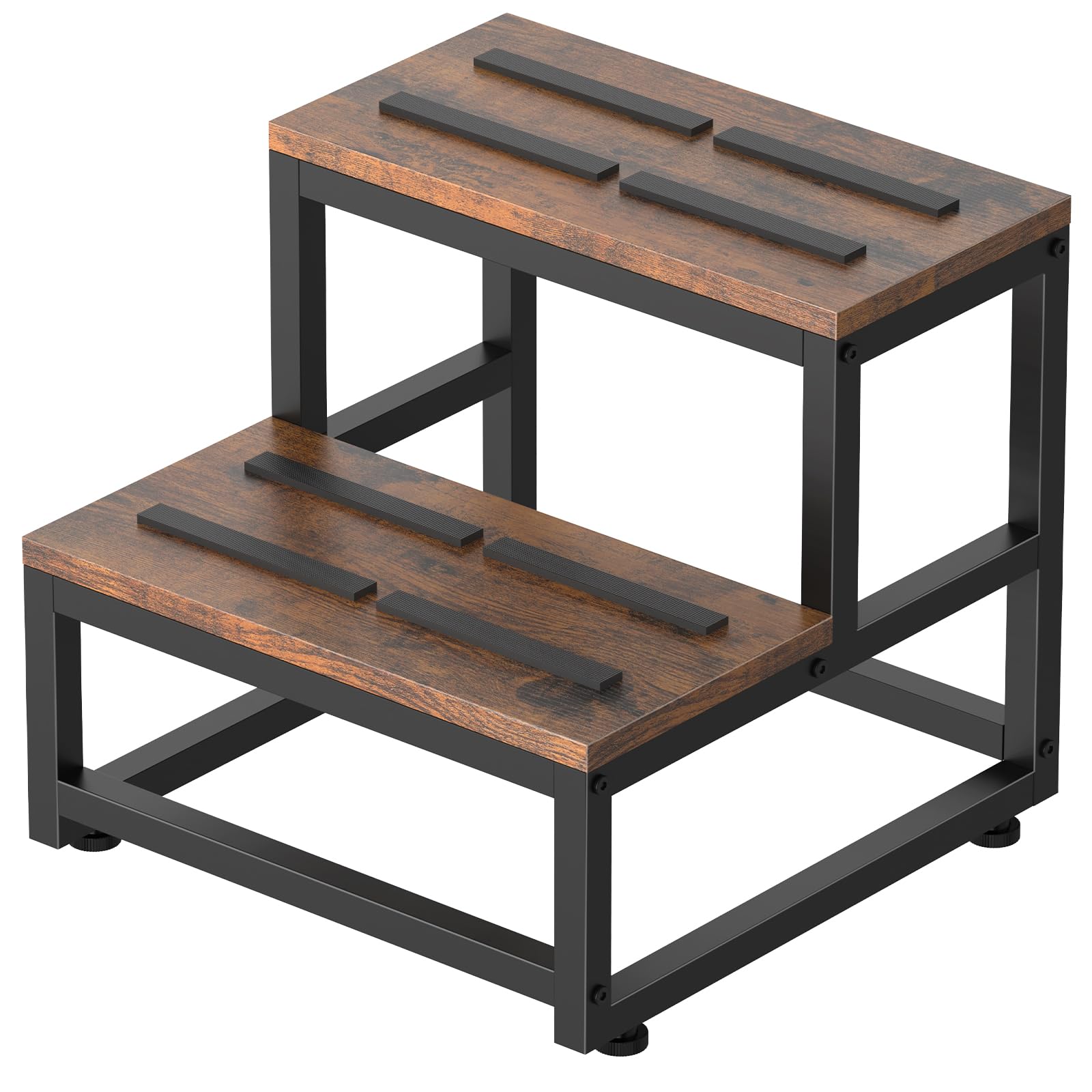 LIANTRAL 2 Step Stool for Adults Kids, Heavy Duty Sturdy Steel Frame with Wooden Steps, Bedside Foot Stool with 500lbs Load Capacity, Non-Slip Step Stool for High Bed, Kitchen, RV Step - Rustic Brown
