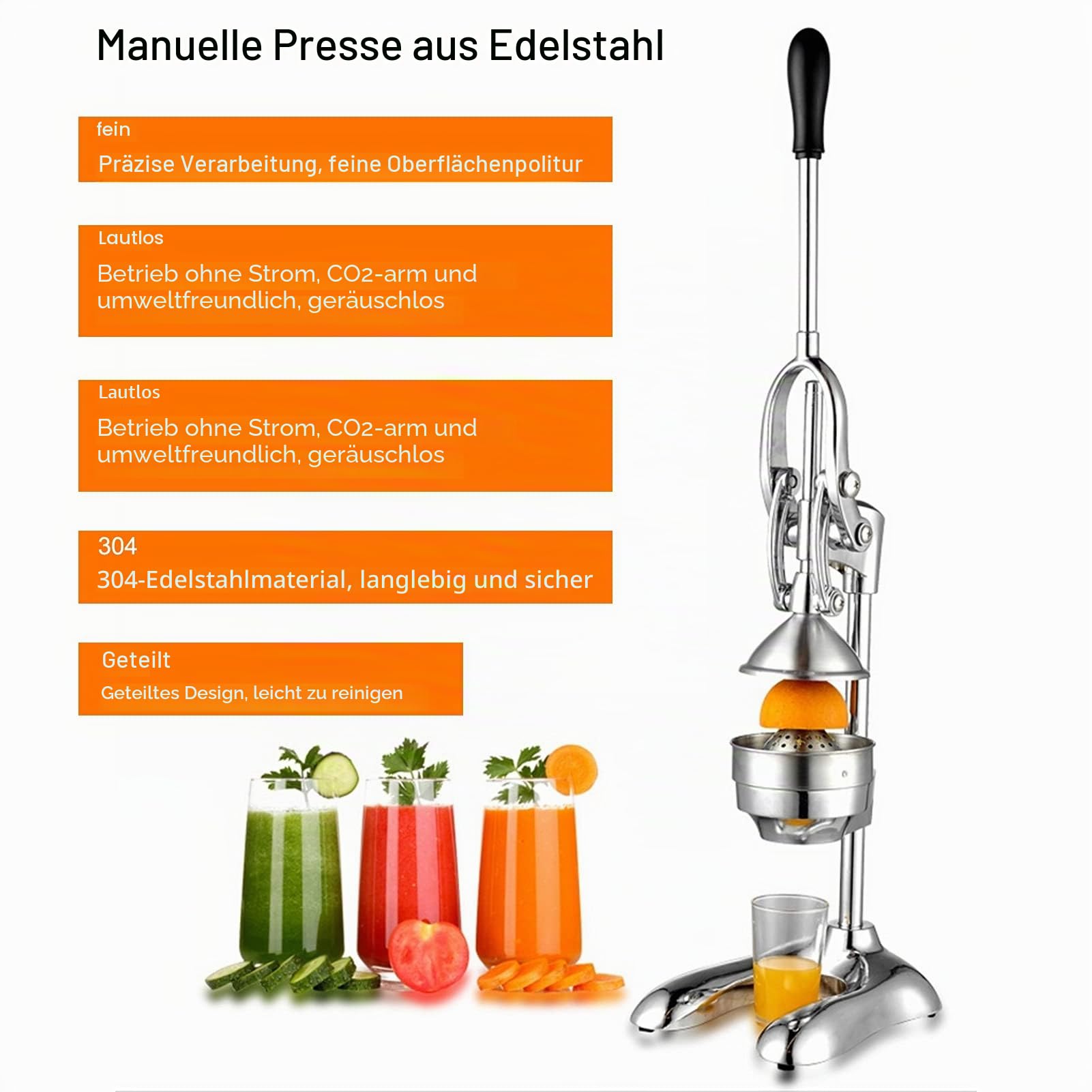 Saftpresse Kommerzielle, Kommerziell Entsafter Manuell Orangenpresse Edelstahl Zitruspresse Handpresse Granatapfelpresse mit Hebel, Professionelle Fruchtpresse für Orangen Granatapfel Zitrone