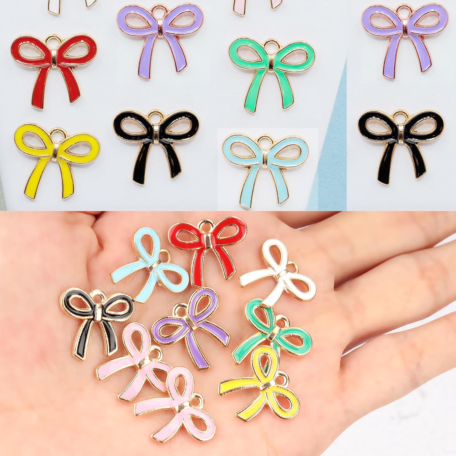 60pcs Enamel Bowknot Charms For Jewelry Making,Alloy Bow Tie Pendants Cute Bow Connector Charms Bulk For Womens Earrings Necklace Bracelets image 4