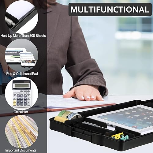 Miniatura 6 de Fainne Portapapeles resistente con compartimentos de plástico de almacenamiento y asa, portapapeles plegable de gran capacidad con almacenamiento y