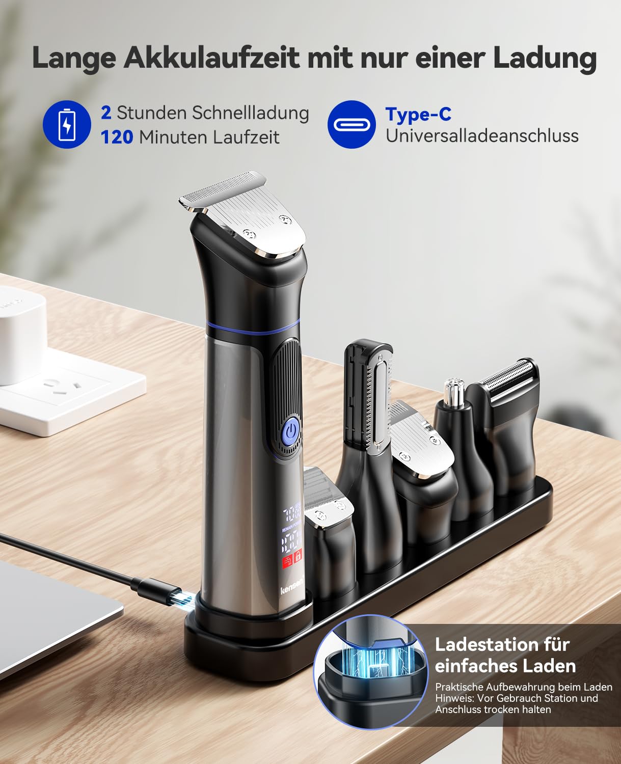 kensen Barttrimmer Herren,18 in 1 Bartschneider Set Wasserdicht | Beard Trimmer Usb-C Elektrisch Haarschneider Magnetischer Körperrasierer All-In-One Gesichtshaartrimmer Aufsatzkamm 3-15mm
