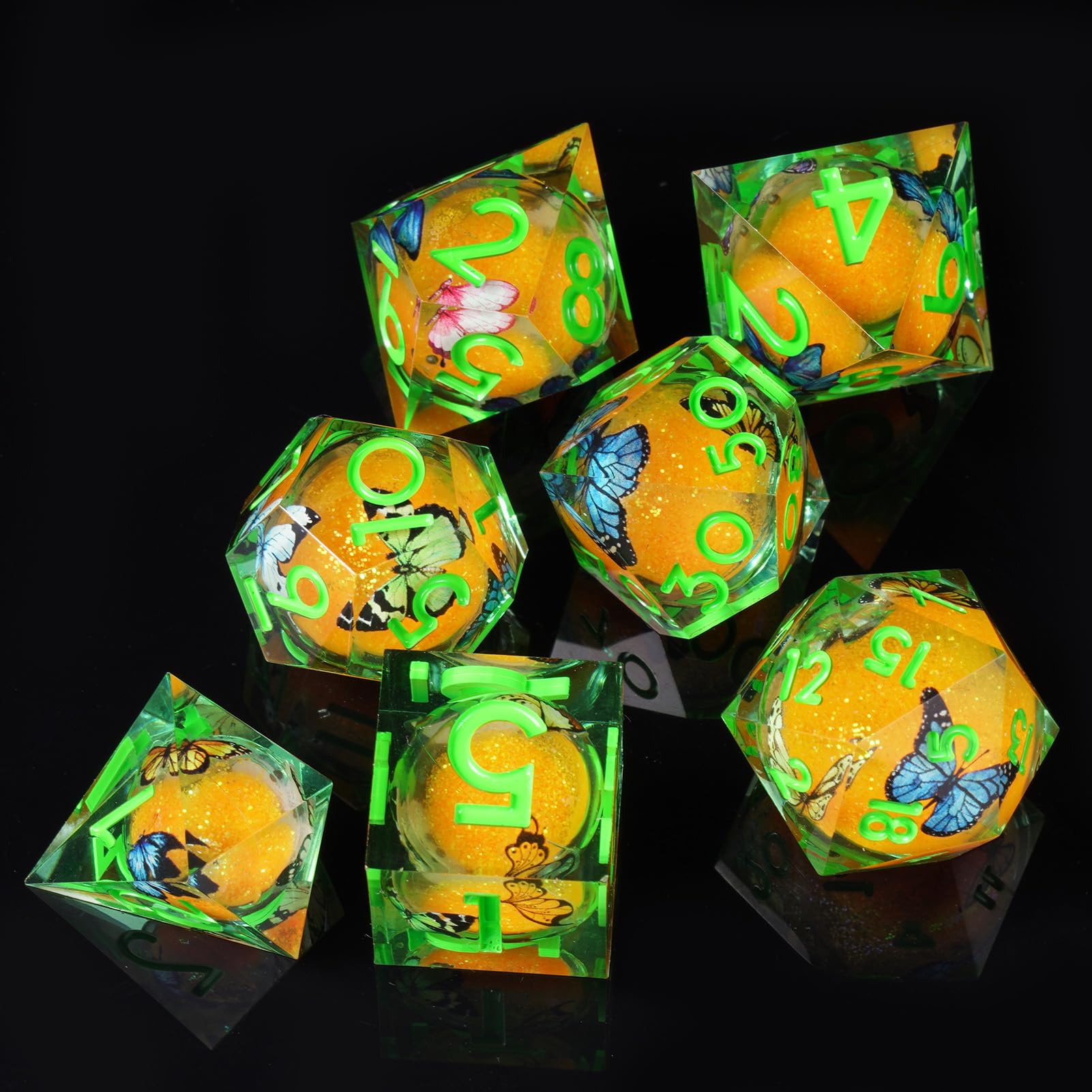 ORUZA 7 PCS Liquid Core DND Dice Resin Sharp Edge Dice Polyhedral D&D Dice Set for Dungeons and Dragons RPG MTG Table Games - Image 4