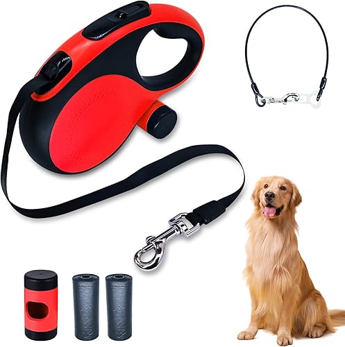 Correa retráctil para perro con cable a prueba de mordidas, correa resistente de 26 pies para perros medianos y grandes de hasta 110 libras, 360 sin