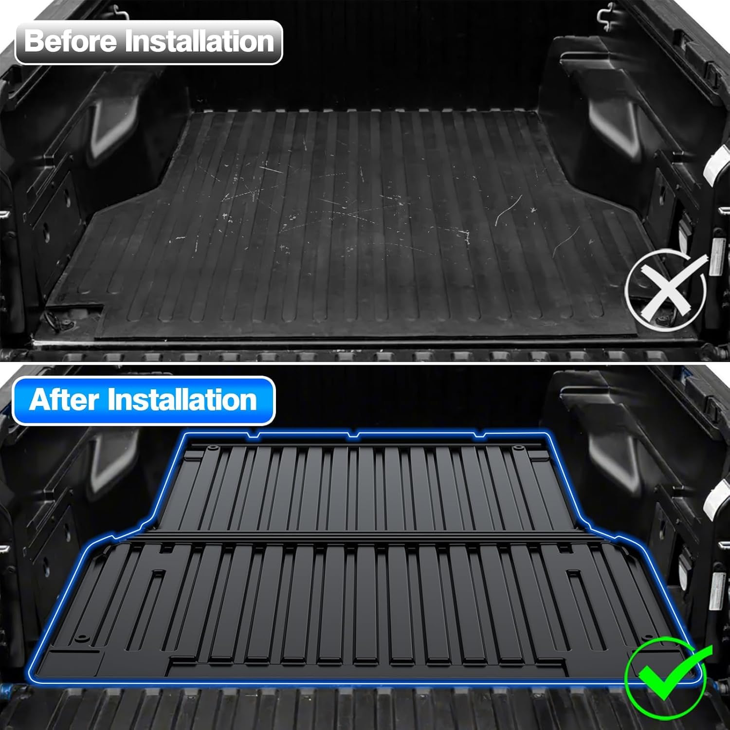 T TGBROS Truck Bed Mat for 2005-2023 Toyota Tacoma Accessories 5FT Bed Liner Double Cab All Weather TPE Heavy Duty Pickup Car Bed Cargo Mat Custom Fit Non-Slip Black