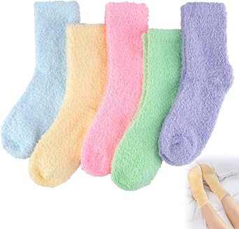 5 Pairs Fluffy Socks Womens Fuzzy Socks, Cozy Winter Sleep Sock for Women, Girls, Kids, Warm Microfiber Soft Sock