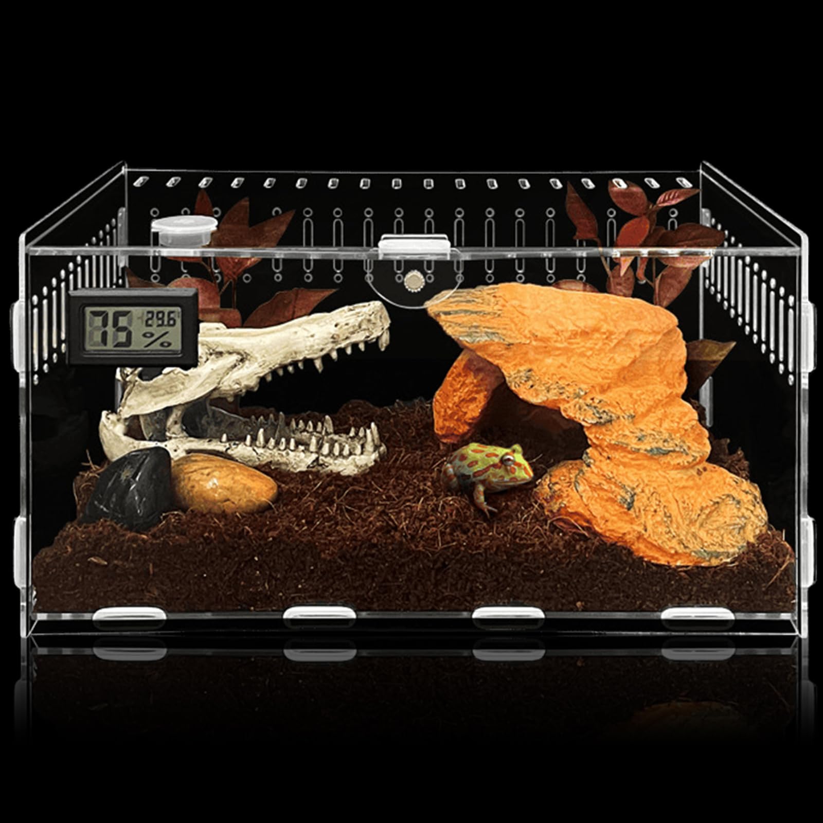 Acryl Terrarium Schnecken Terrarium mit Temperaturhygrometer, 30 * 20 * 15cm für Kinder, Wasserschildkröten, Spinnen & Hamster, Echse