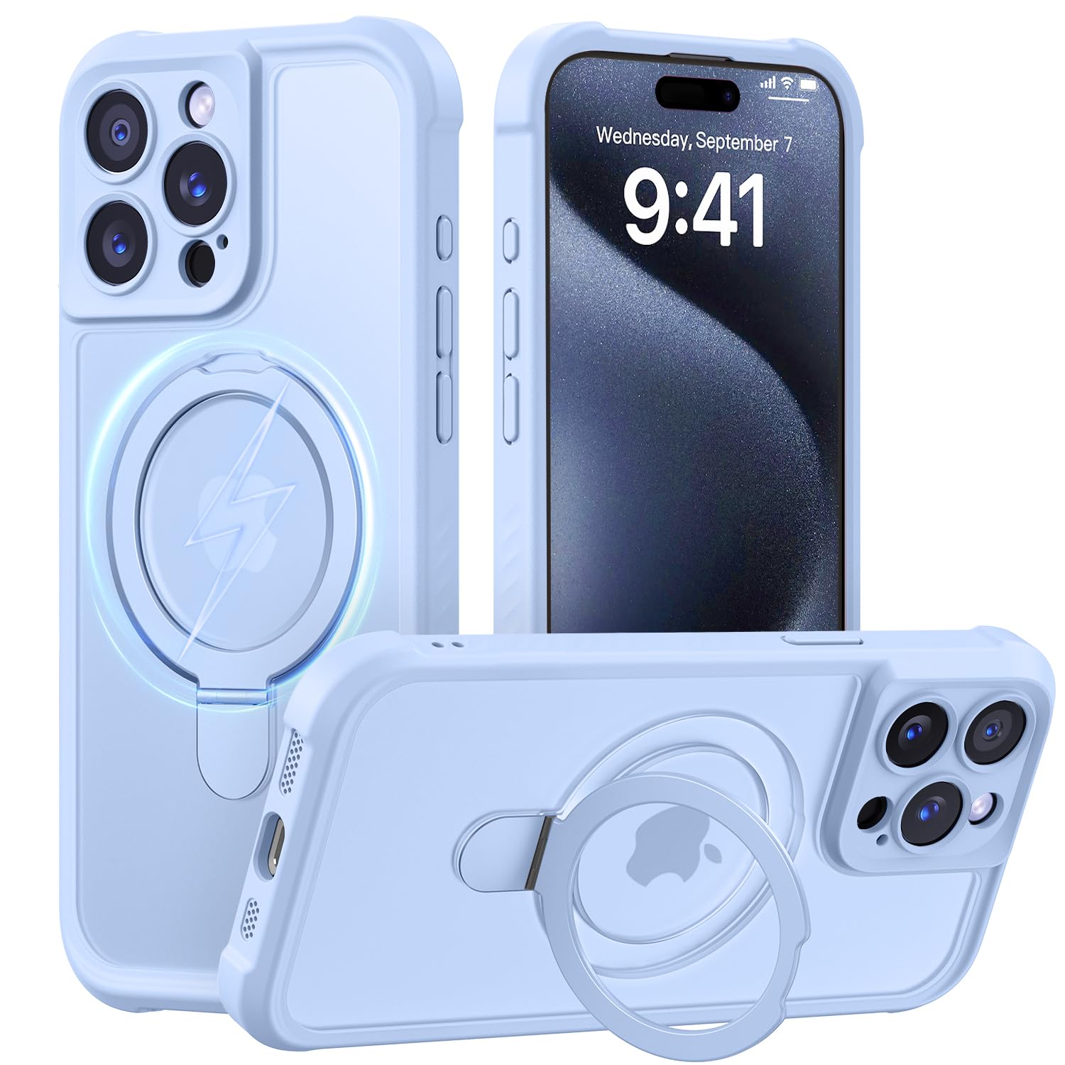 MOCCA Magnetic for iPhone 15 Pro Case with Stand,Light Blue