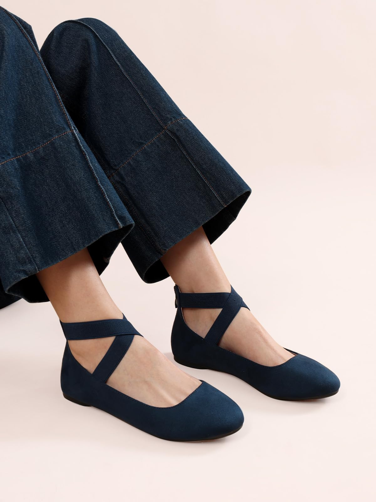 DREAM PAIRS Damskie wygodne baleriny modne płaskie buty z opaską na kostkę i elastycznymi paskami krzyżowymi