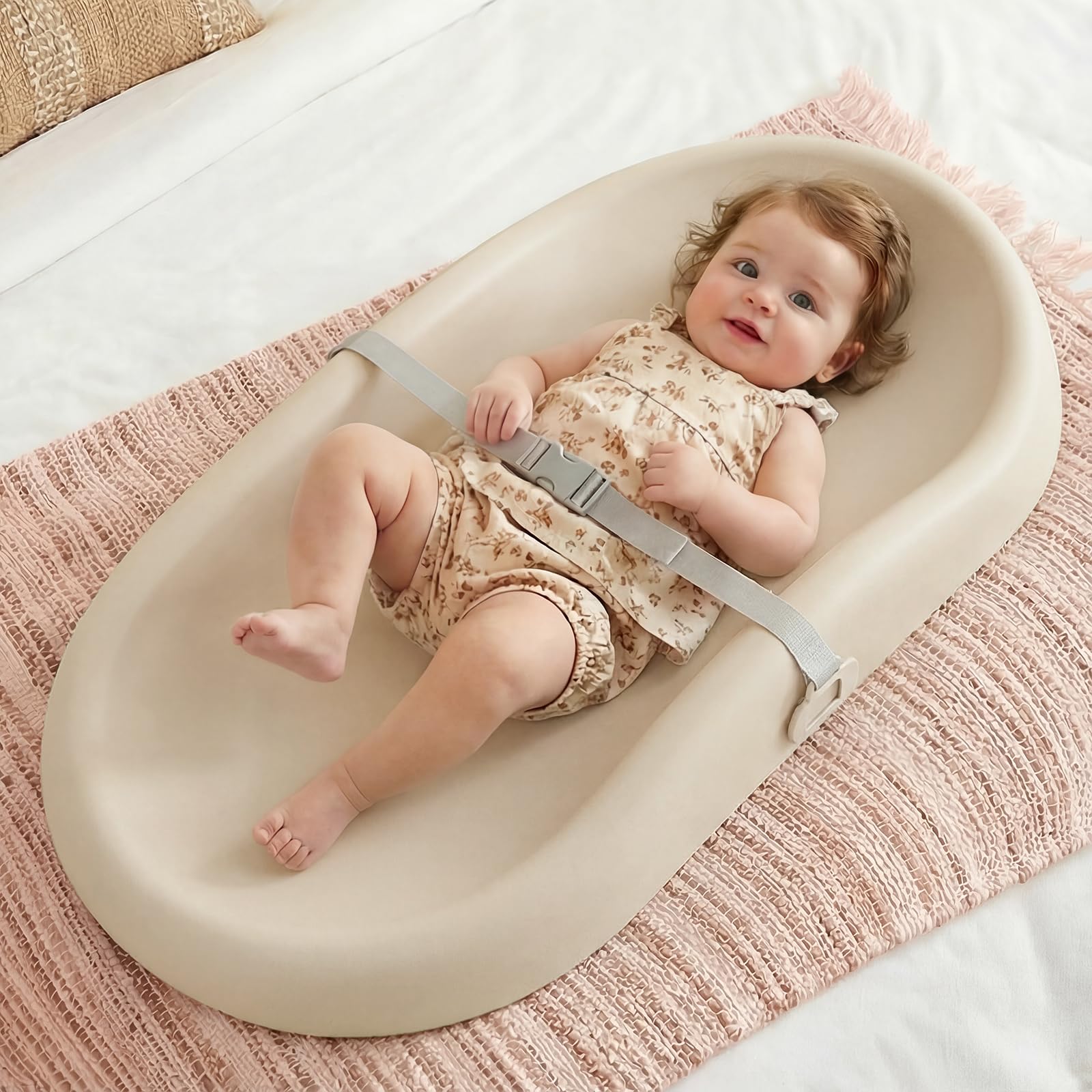 Mallify Baby Changing Pad with Waterproof and Non-Toxic Surface Changing Table Pad with Adjustable Safety Belt Easy-Clean & Portable Changing Pad for DresserBeige product thumbnail 3