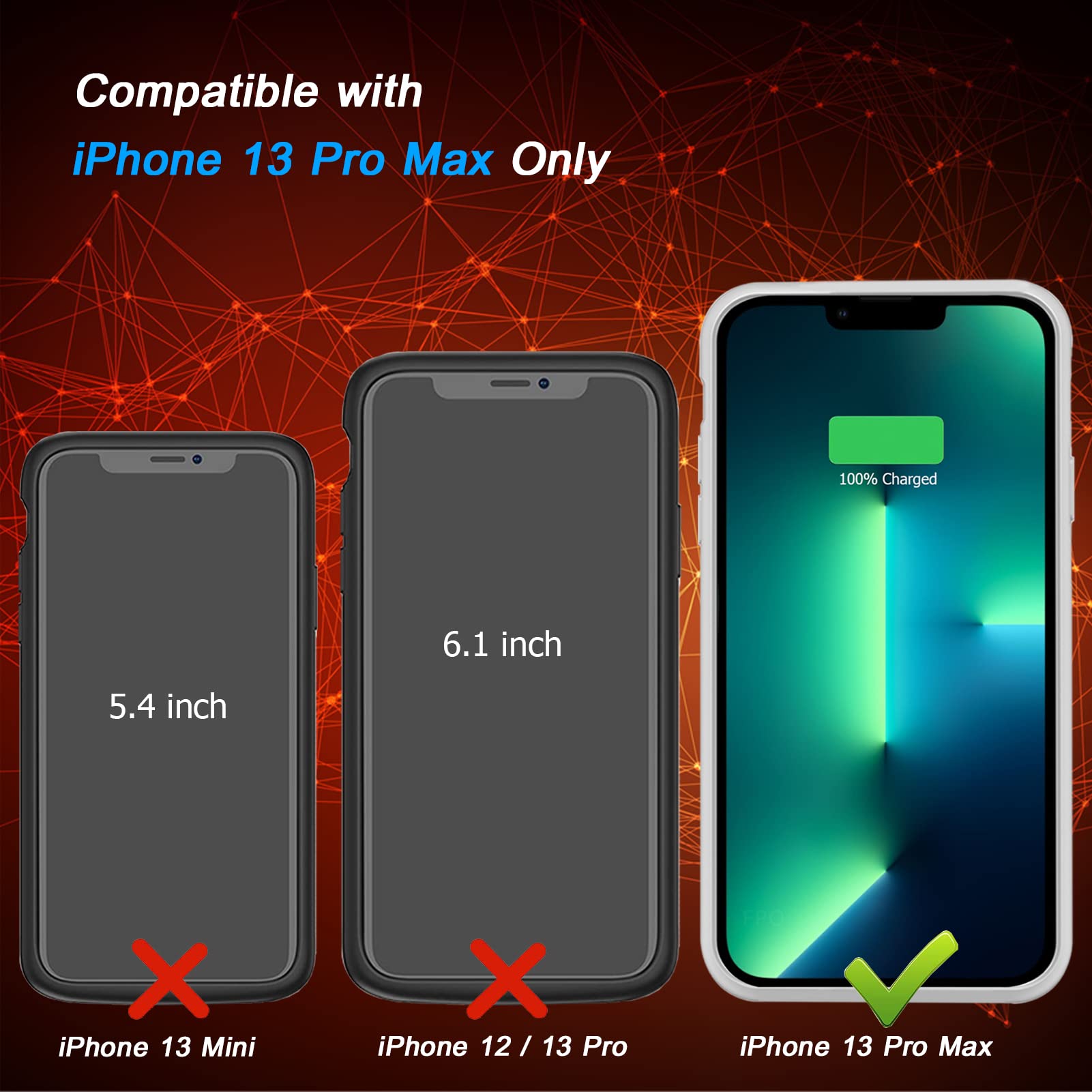 Battery Case for iPhone 13 Pro Max, [10800mAh] Enhanced Portable Protective Qi Wireless Charger Case Battery Pack with CarPlay Wireless Charging Case Compatible for iPhone 13 Pro Max (6.7 inch)-Blue