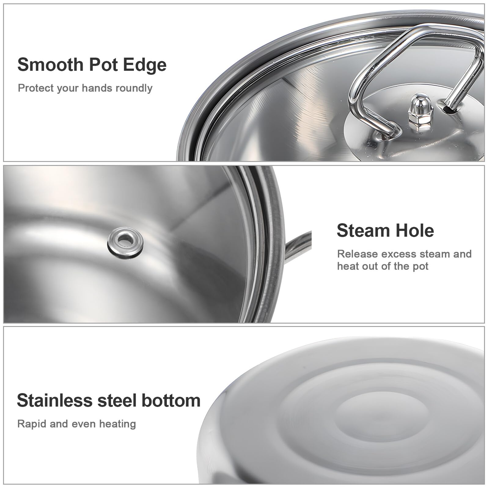 Toyvian Set di Pentole Stockpots 5 Set in Acciaio Inox Argento | Coperchi in Vetro, Doppie Maniglie, Uso Versatile, Struttura Durevole, Kit Completo da Cucina