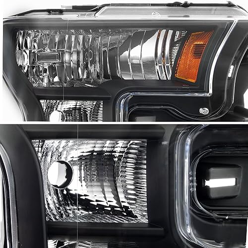 Miniatura 5 de AKKON - Para 2015 2016 2017 Ford F-150 F150 modelo halógeno de fábrica negro carcasa faro conjunto (lado del conductor y pasajero)