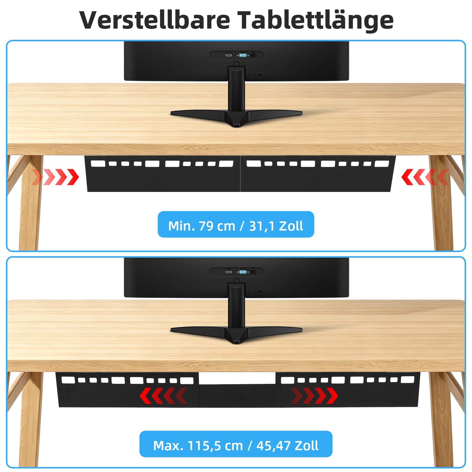 Organiseur de bureau sous le câble - 79-115,5 cm - Gestion des câbles - Organiseur de bureau robuste et étanche avec 10 serre-câbles pour bureau et maison - Noir