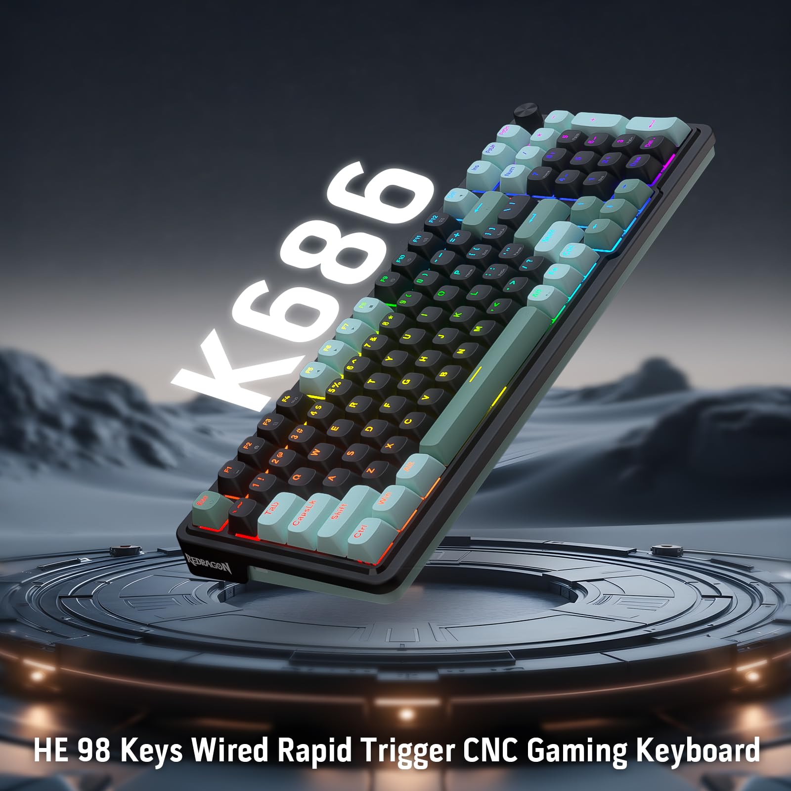 Redragon K686 HE Teclado mecánico para Juegos de Disparo rápido, 8K con Cable, Interruptor magnético Sedoso UltraMag 100% Pom, diseño de Estructura de Patente Flotante, US Layout