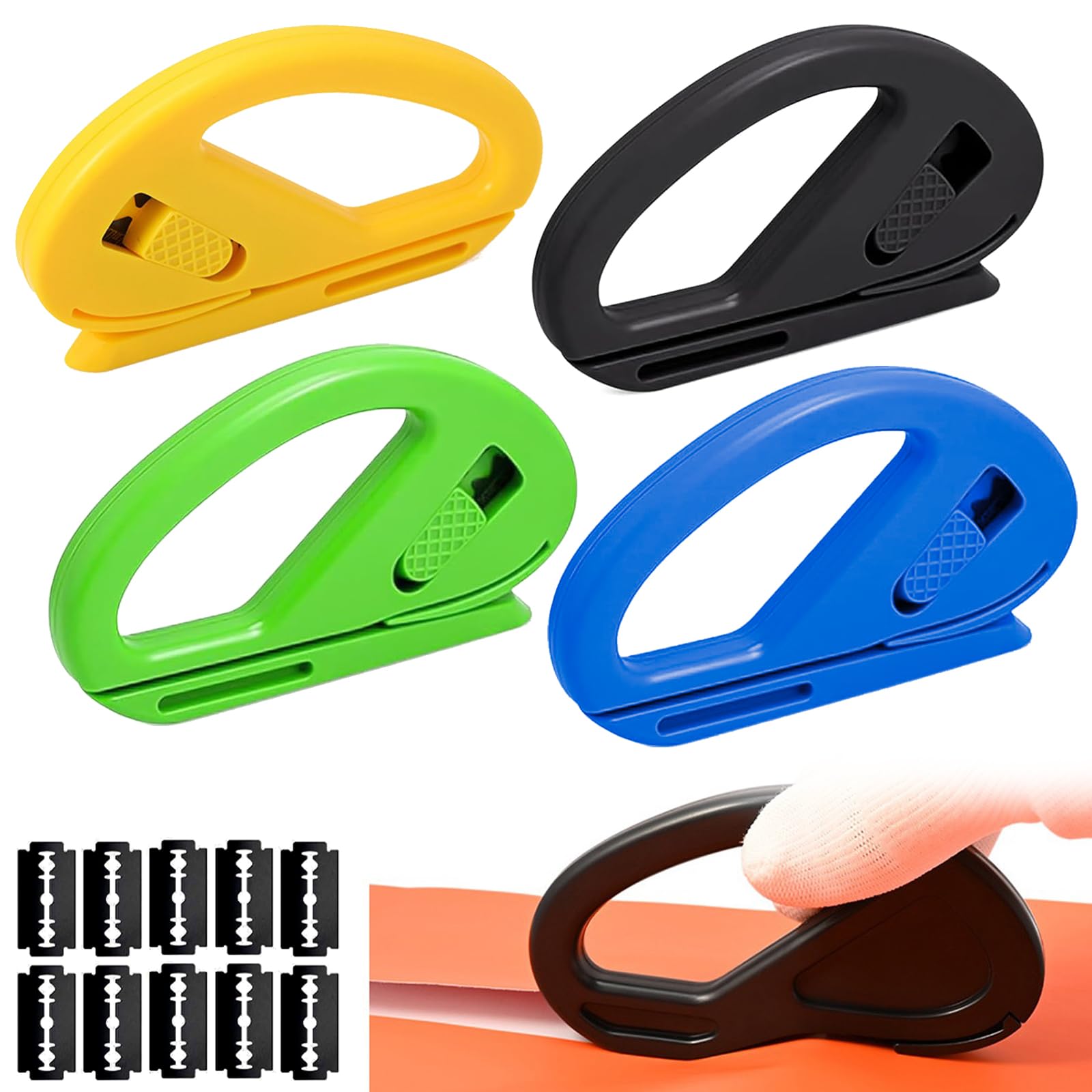 4 Stück Geschenkpapier Schneider, Wrapping Paper Cutter Gift Mini Papierschneider mit 10 Ersatzklingen Gift Wrap Cutter für Rollen Artiquea Geschenkband