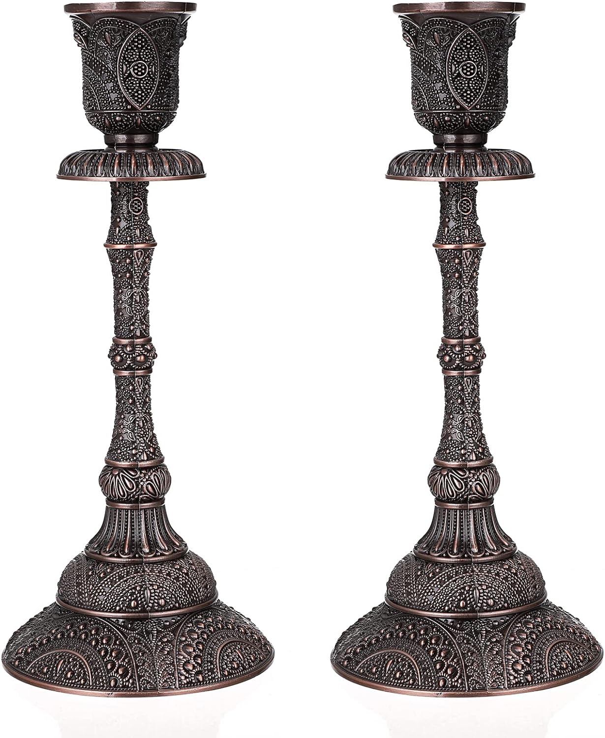 OwnMy Set of 2 Vintage Taper Candle Holders Tall Metal Taper Candlestick Holders, Elegant Taper Candle Stands Red Bronze Taper Candelabra Set for Dining Table Centerpieces Wedding Candlestick Decors