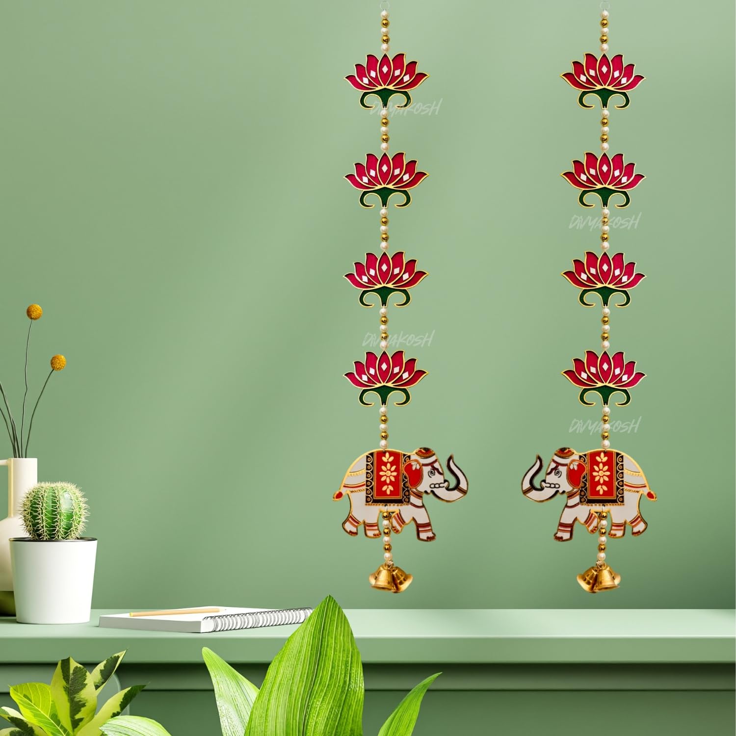 Divyakosh Rosewood Lotus Elephant Door Hanging -7
