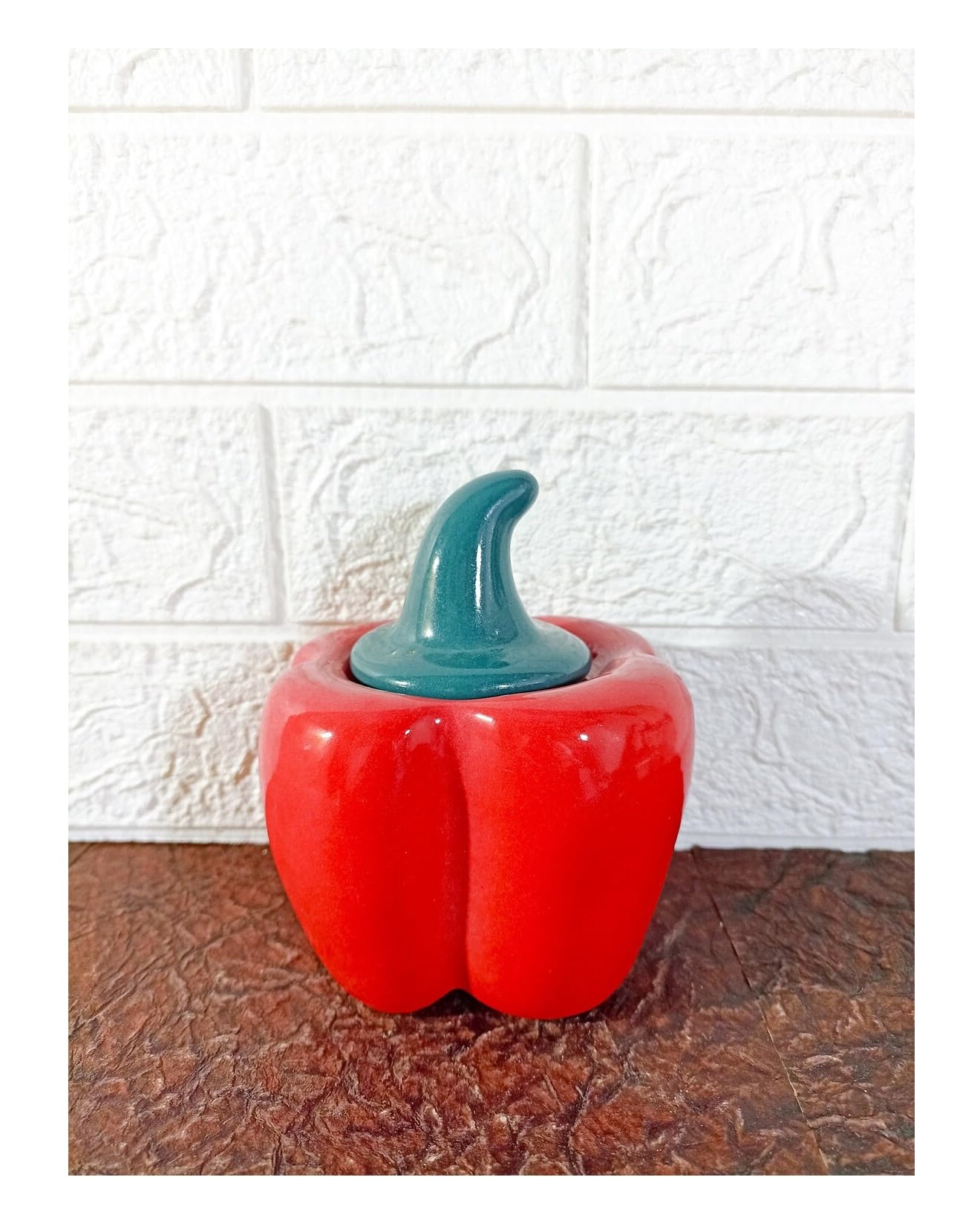 SPHINX Handmade Capsicum Shape Ceramic Jar with Lid - Multiutility Handcrafted Kitchen Storage Container for Condiments, Table, Gifting, and Candies, Red-1 Piece